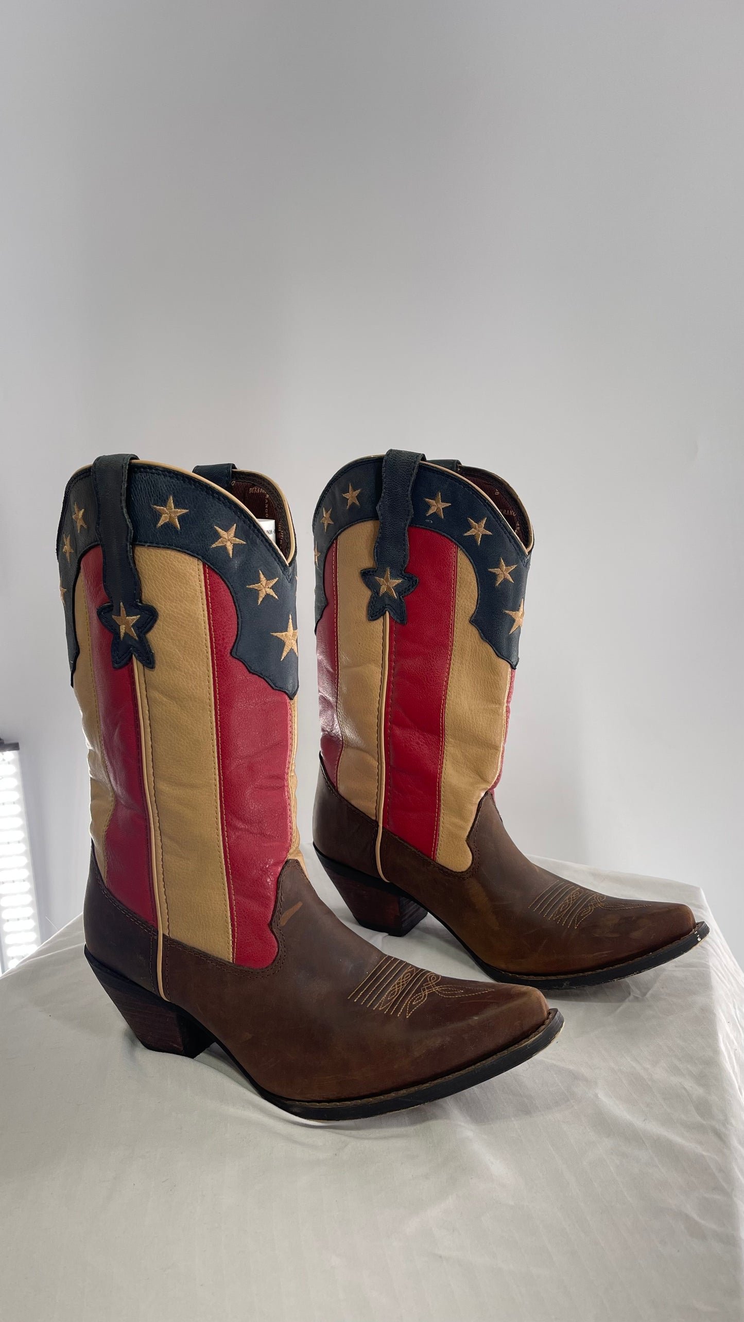DURANGO Brown Leather Americana Flag Cowboy Boots (11)