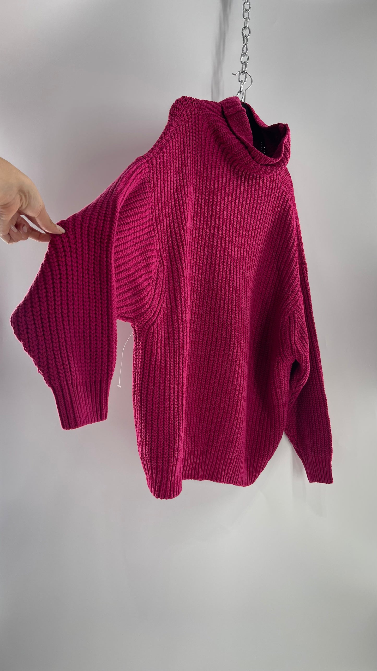 Free People Fuchsia Heavy Knit Turtle Neck Sweater/Sweater Dress (Small)