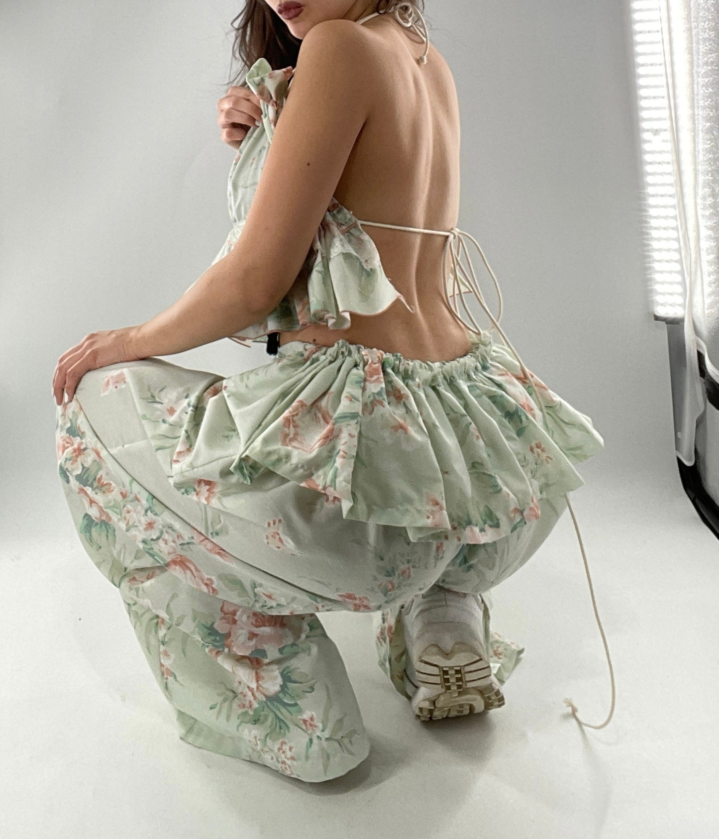 Vintage Set Covered in Delicate Dainty Florals, Butterflies, and Ruffles (One Size, Adjustable)