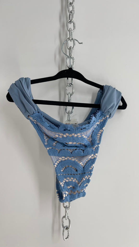 PILYQ Powder Blue Cheeky Bikini Bottom with Lace and Draping Straps NWOT (Small)