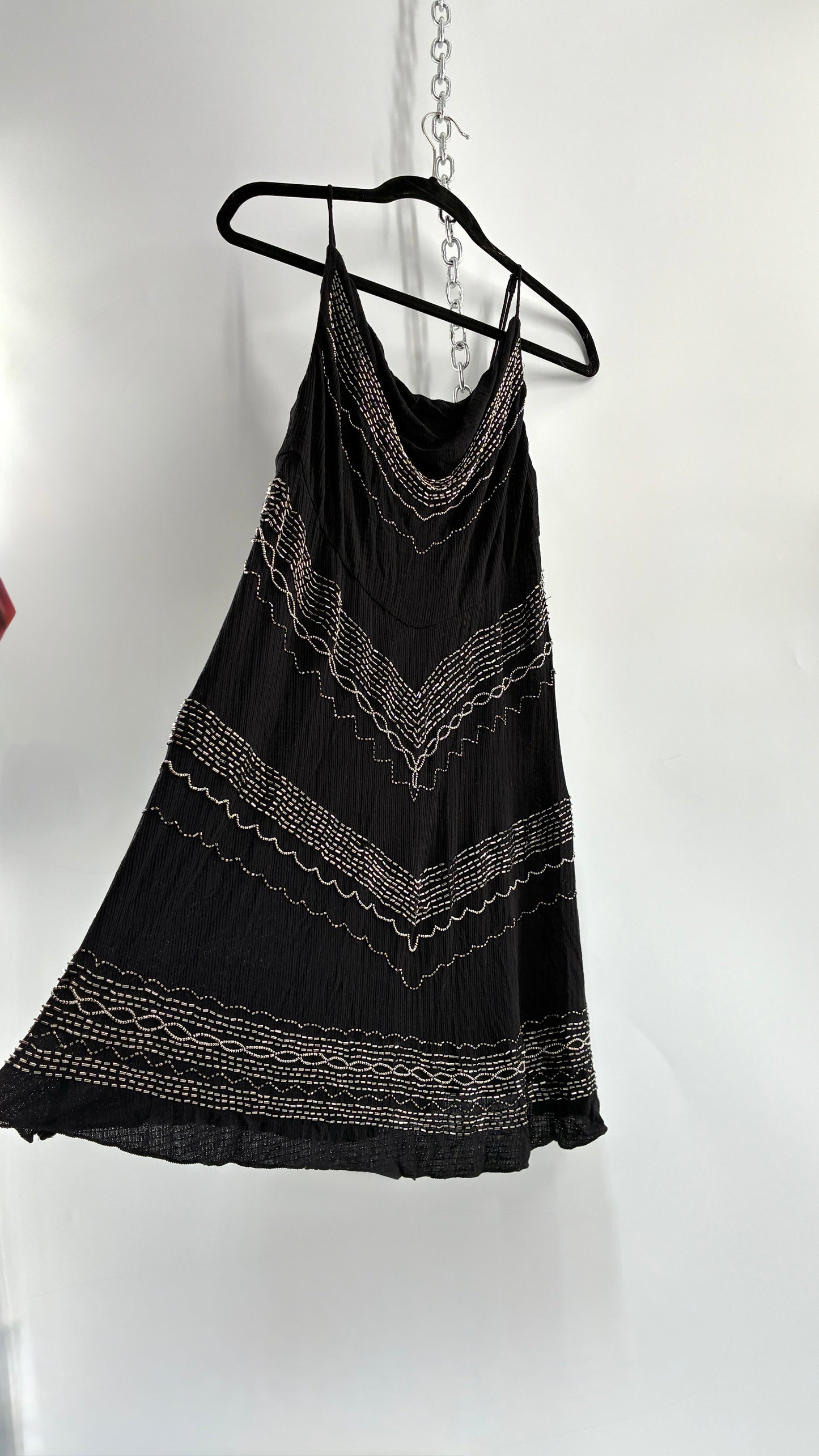 Intimately Free People Black Slip Dress with Silver Beading and Tags Attached (XS)