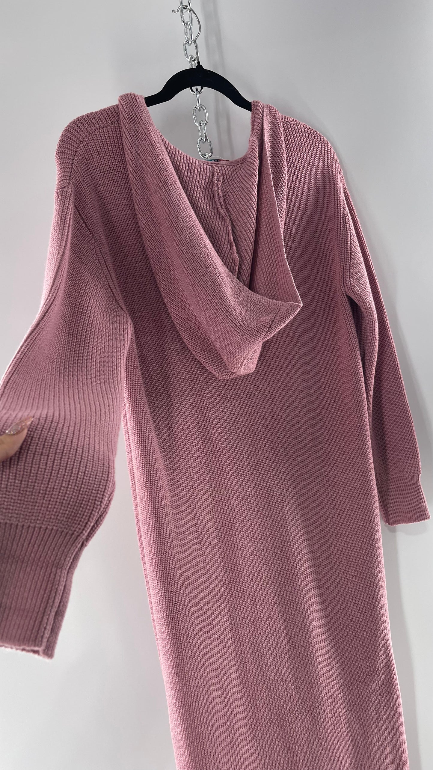 Free People Dusty Pink/ Mauve Full Length Knit Hoodie Snuggie Dress (S)