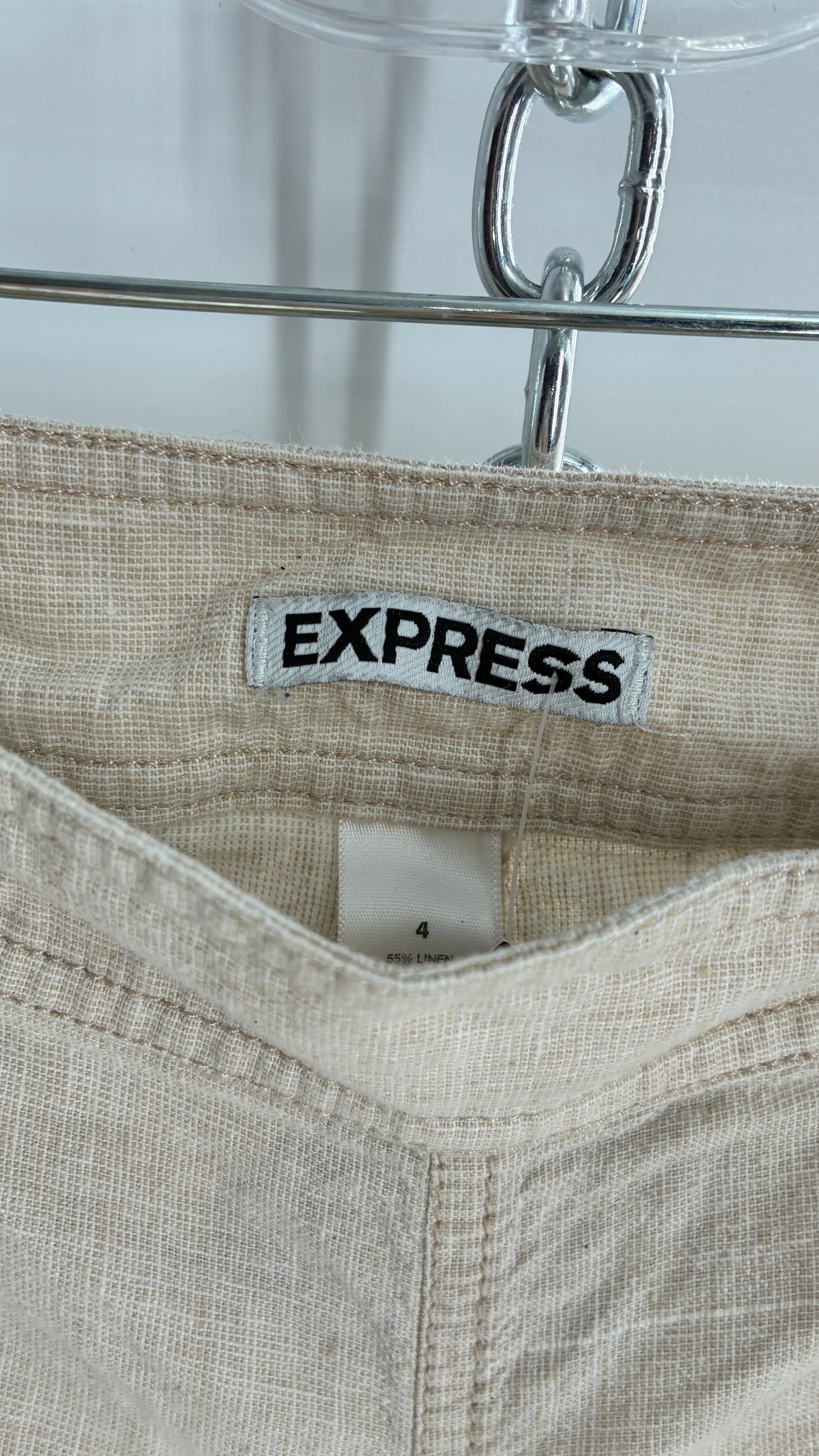EXPRESS Beige Low Rise Micro Short with Hip Button Detailing (4)