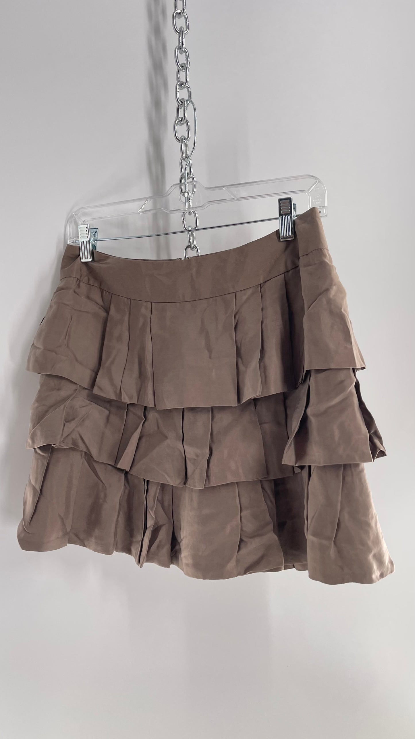 Vintage Banana Republic Tan 100% Cupro Tiered Mini Skirt (4)