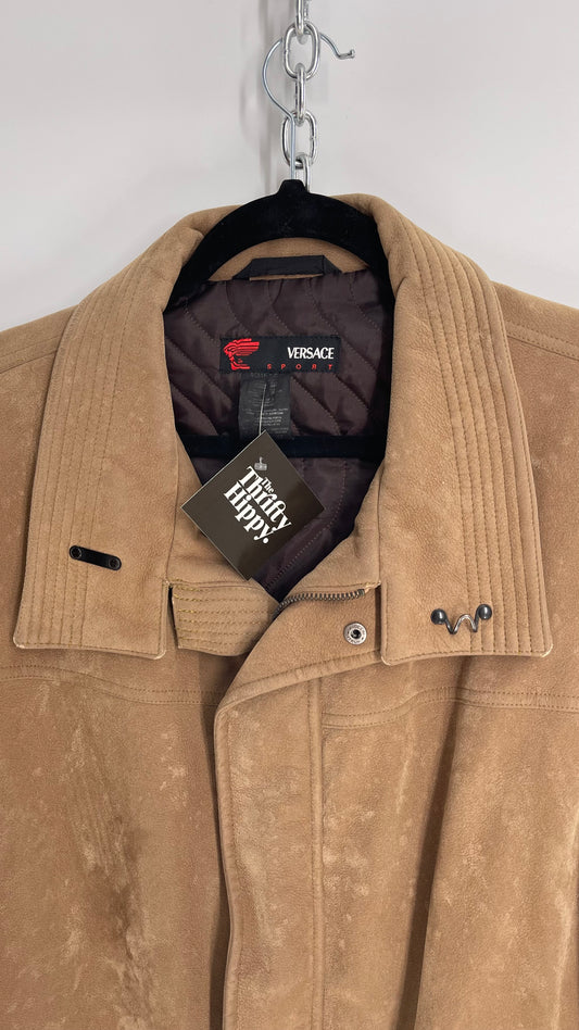 Vintage Men’s VERSACE Sport Camel Vegan Suede Jacket (XL)