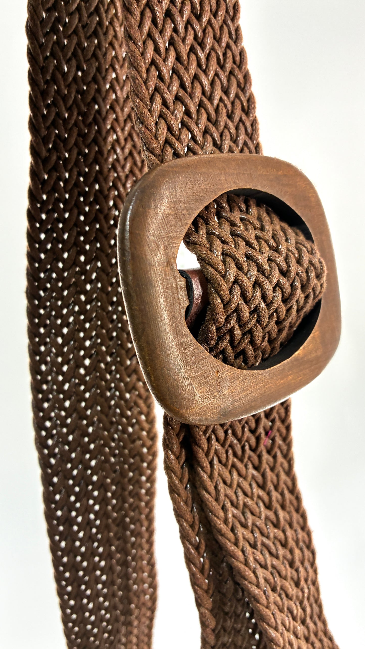 Vintage Brown Thick Rope Belt with Large Wooden Square Buckle (OS)