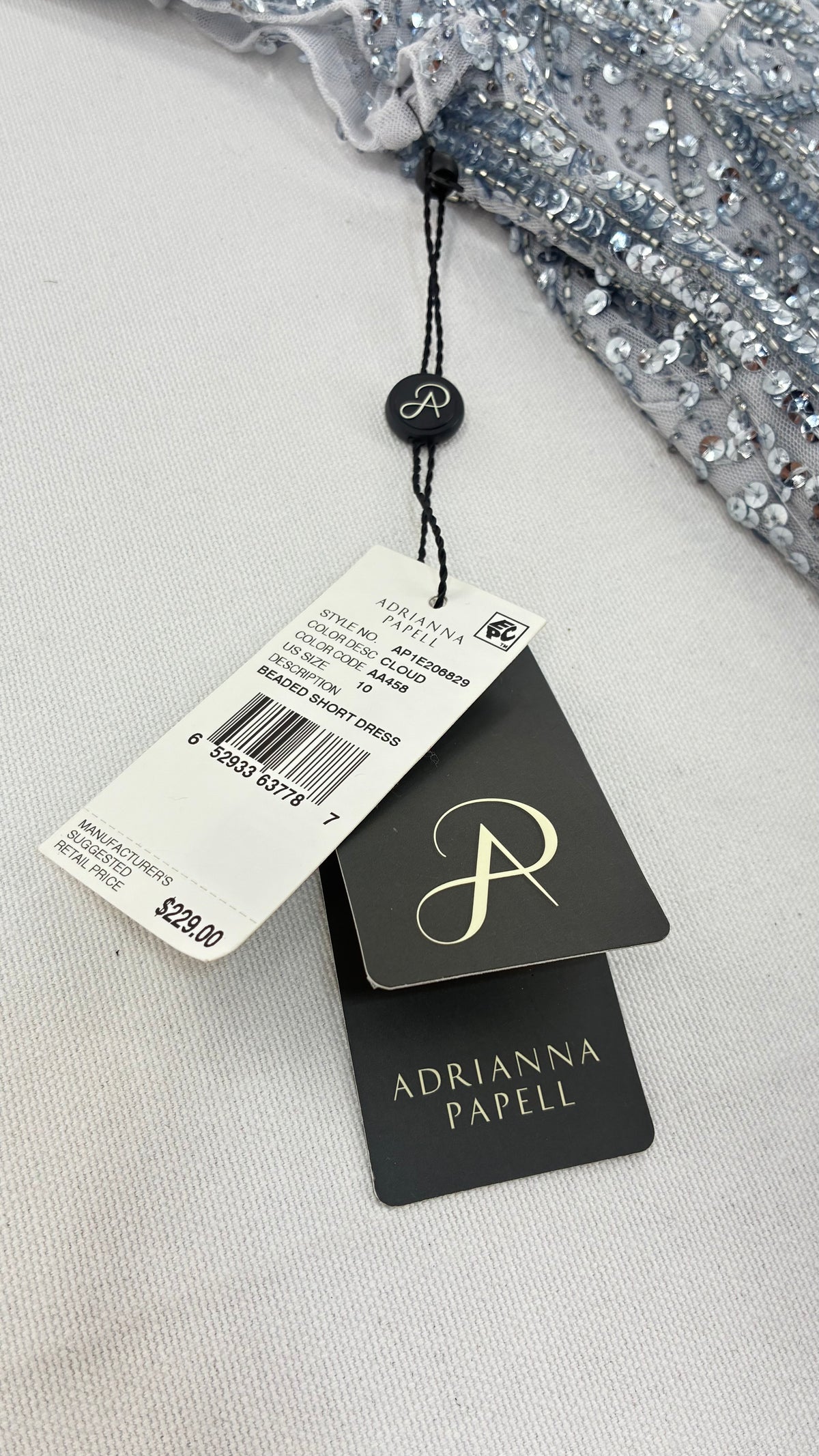 Deadstock Vintage ADRIANNA PAPPEL Silver Blue Beaded Mini Dress with Tags (10)