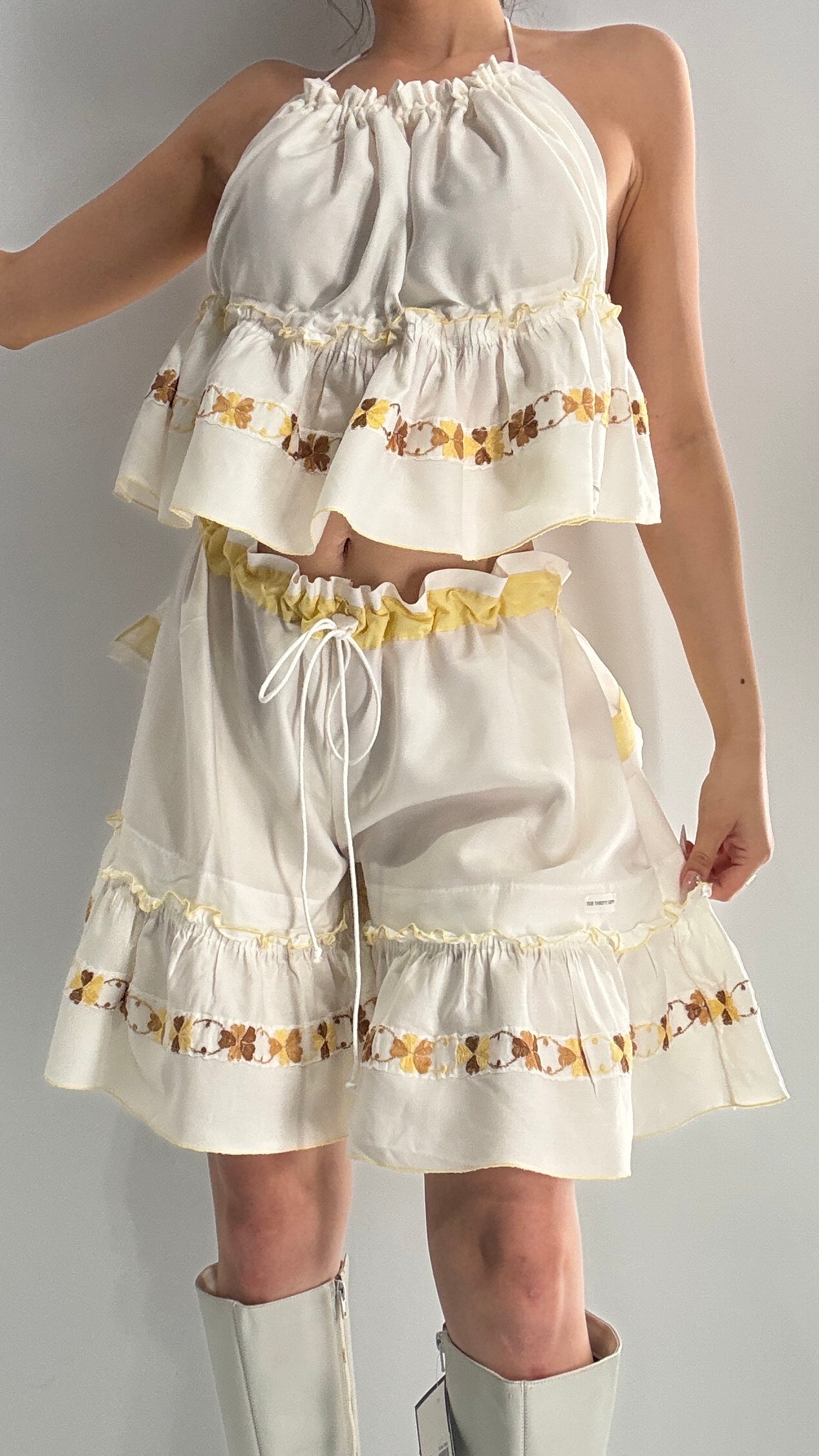 Vintage Handmade Heavily Embroidered Play Set with Sailor Style Ruffled Bum (XS-XL)