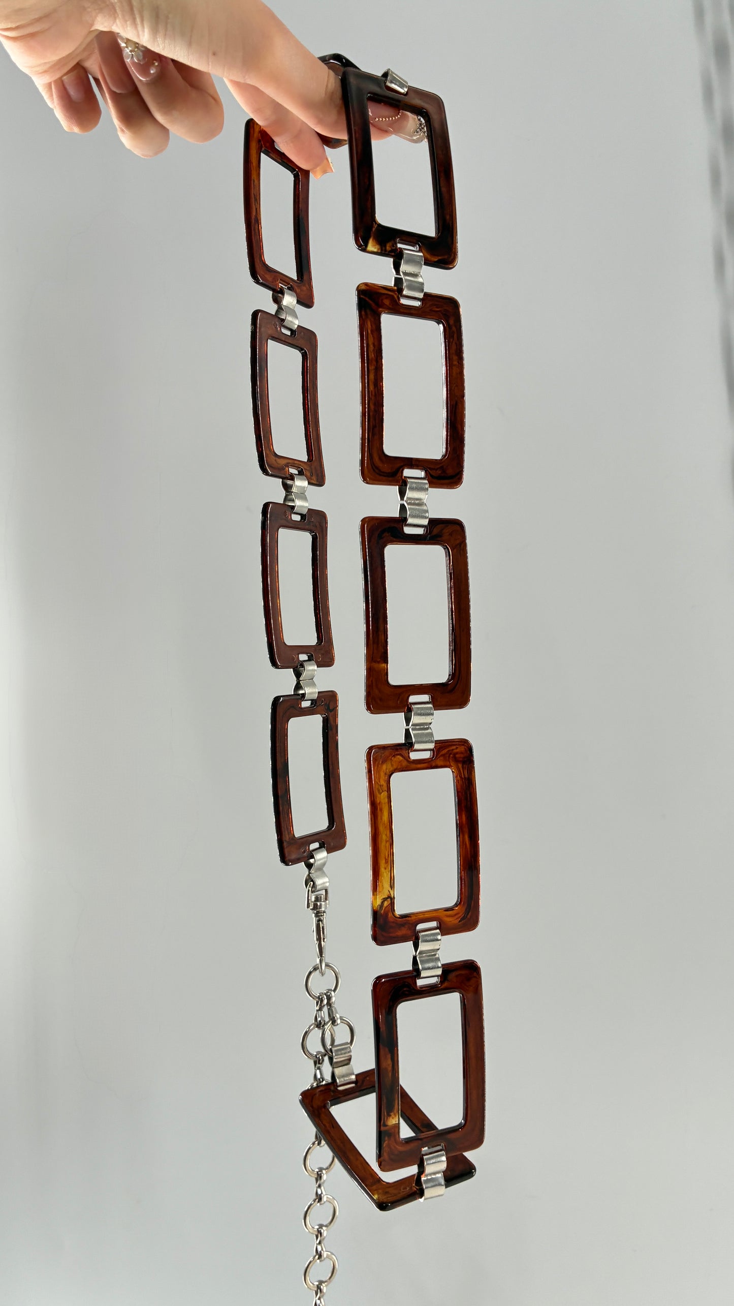 Vintage Rectangular Tortoise Shell Chain Belt (One Size)