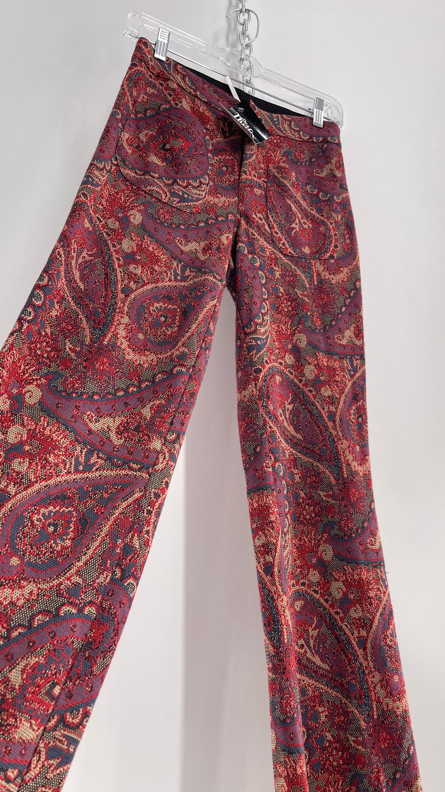 Free People Paisley Knit Red/Indigo 1970s Style Kick Flare Pant (0)