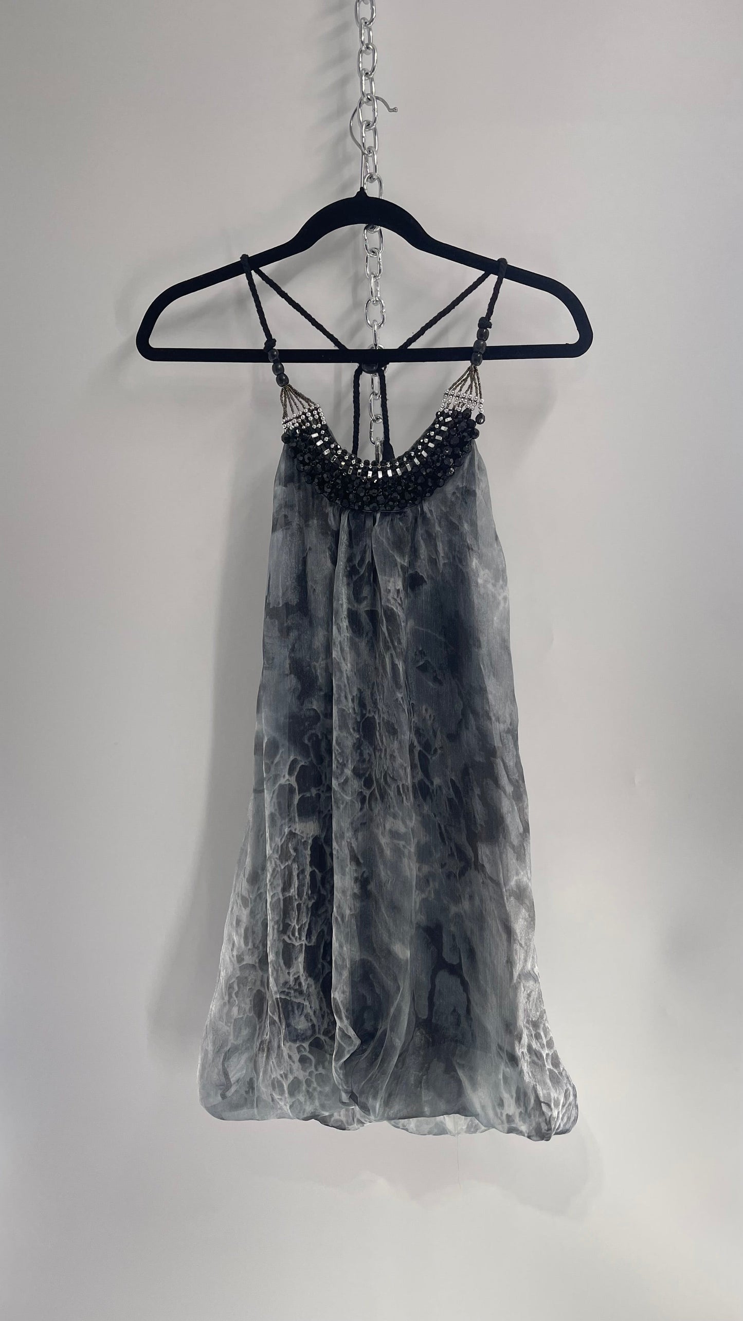 Vintage 1990s Bubble Hem Mini with Beaded Neckline