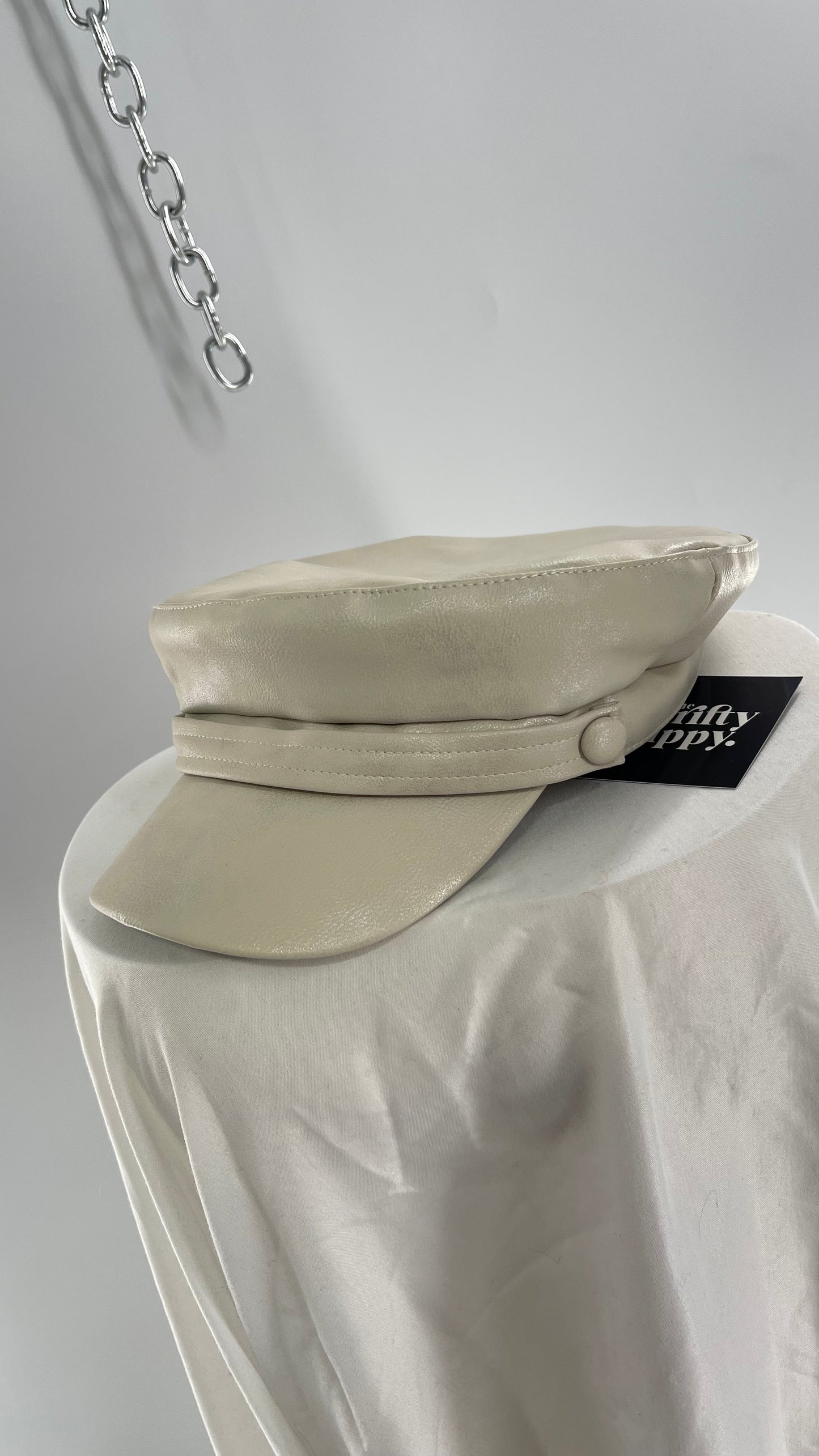 White Faux Leather Newsboy Cap