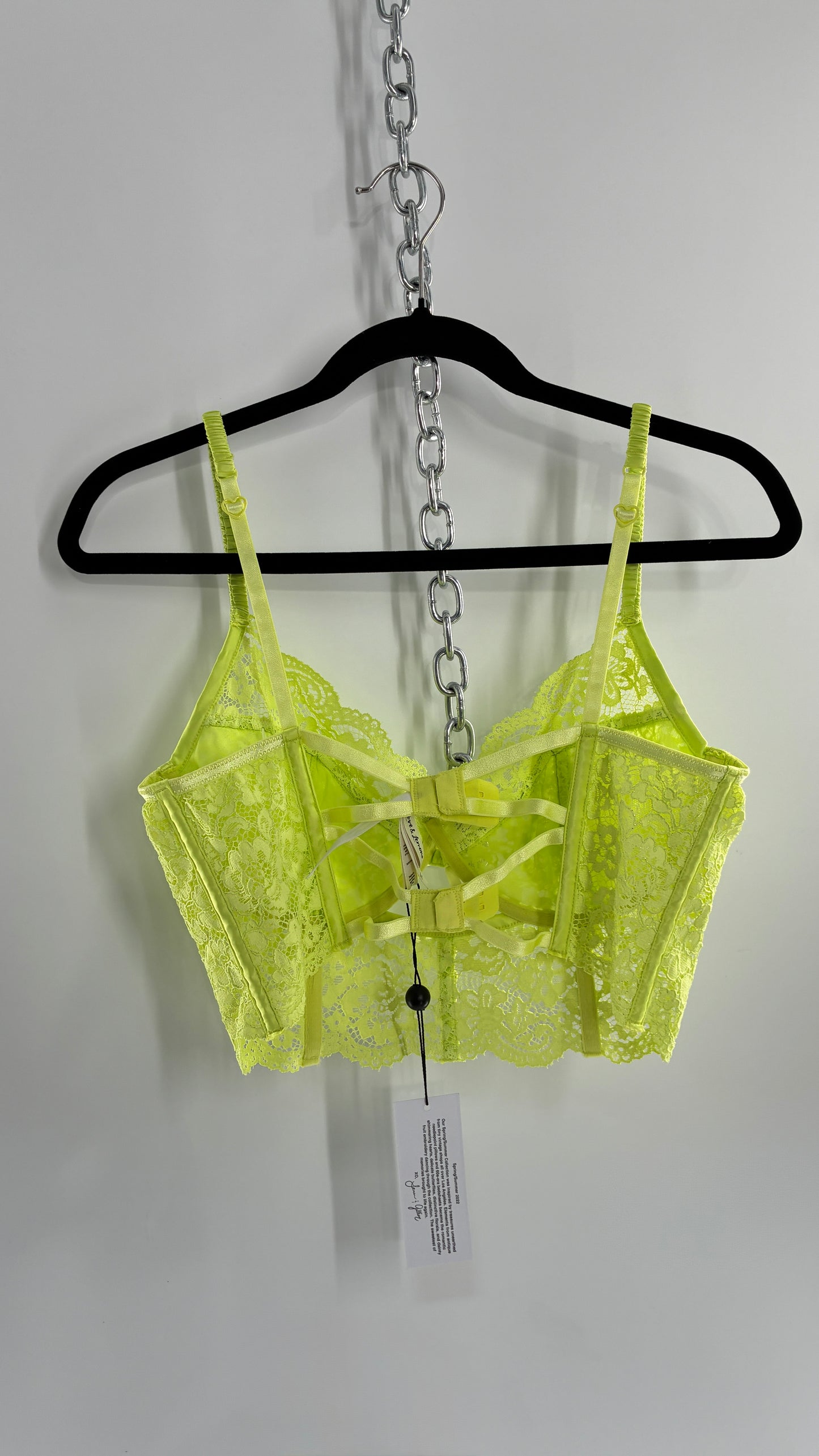 For Love & Lemons Lime Green Corseted Lace Bralette with Strappy Back and Tags Attached (38C)
