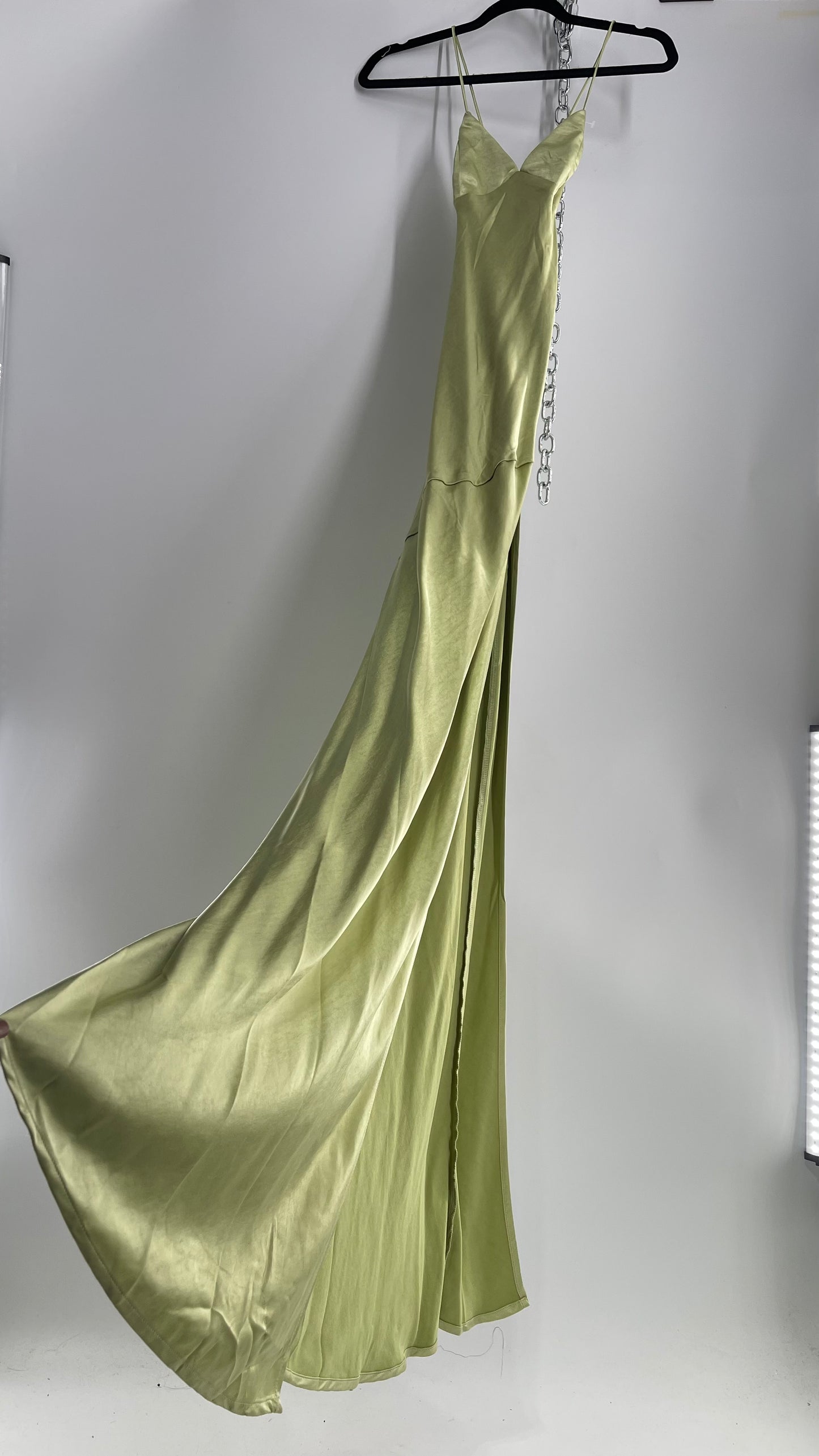 BABYBOO Isobel Sage Green Side Slit, Open Tie Up Back Gown (M)