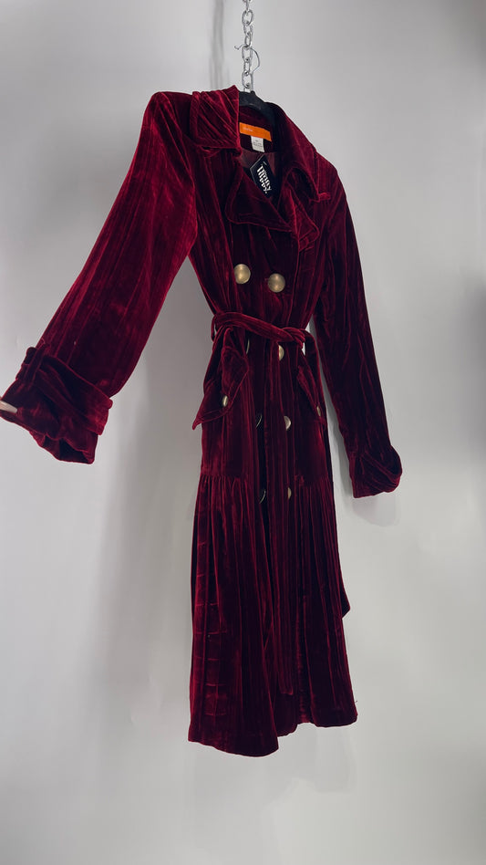 Cynthia Steffe Oxblood Red Velvet Double Breasted Gold Button Coat (XS)