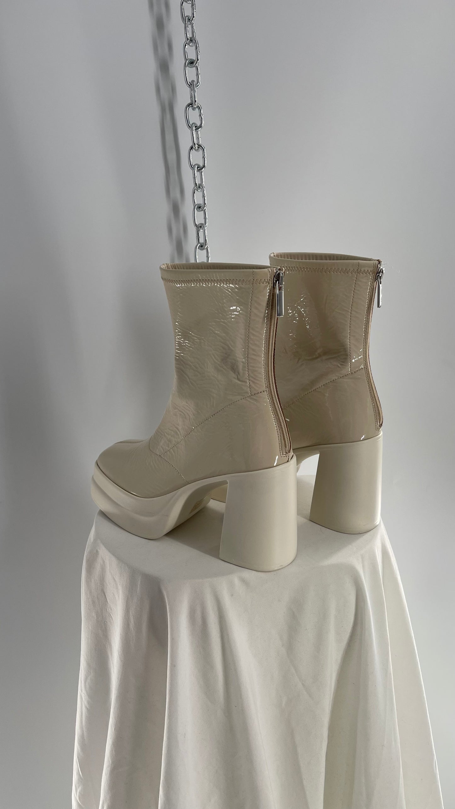 Free People Double Stack Y2k 90s Platform Off White/Cream Leather Boots (37)