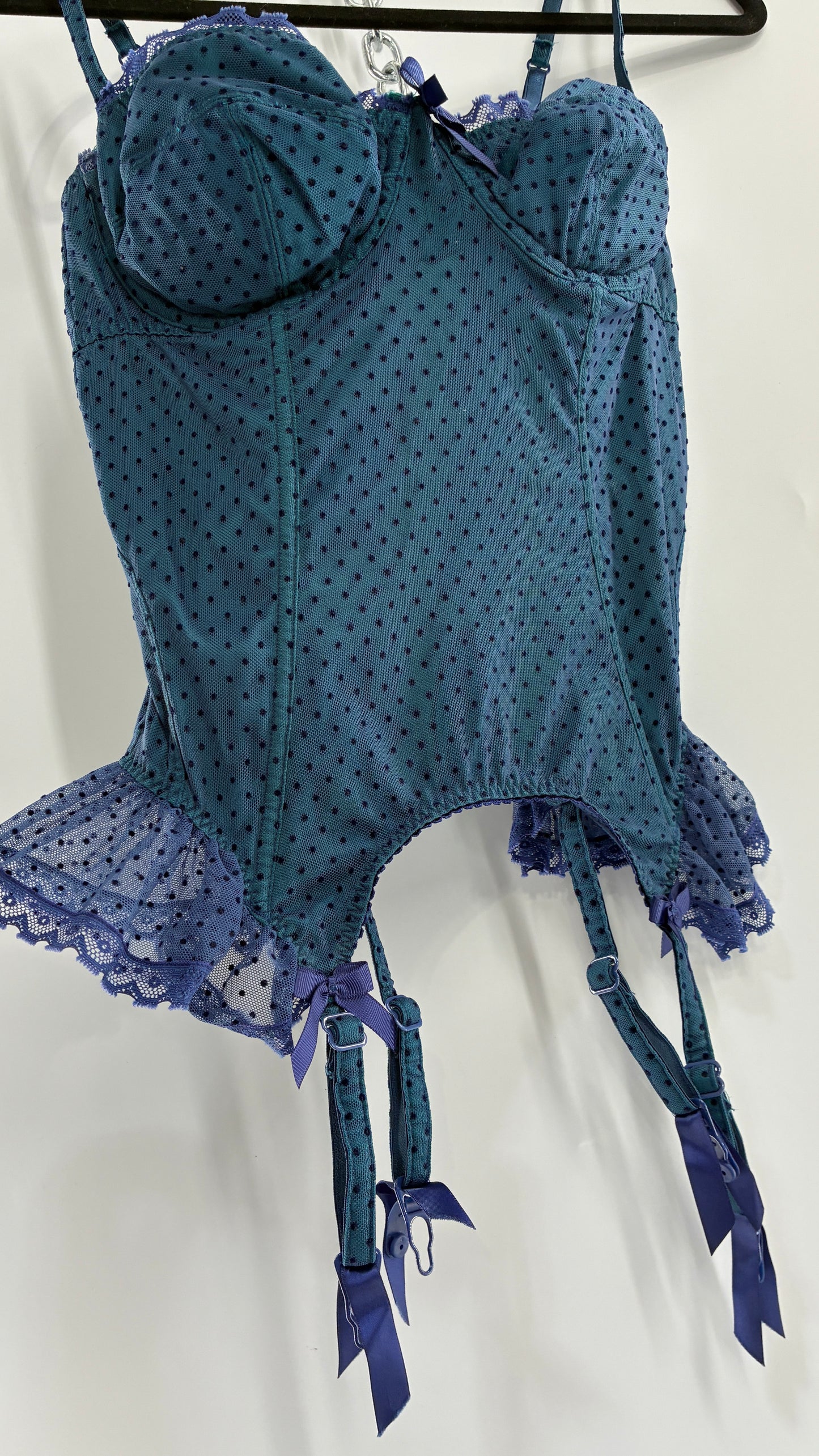 Vintage VICTORIA’S SECRET Sexy Little Things Navy Blue Polka Dotted Corset (34C)