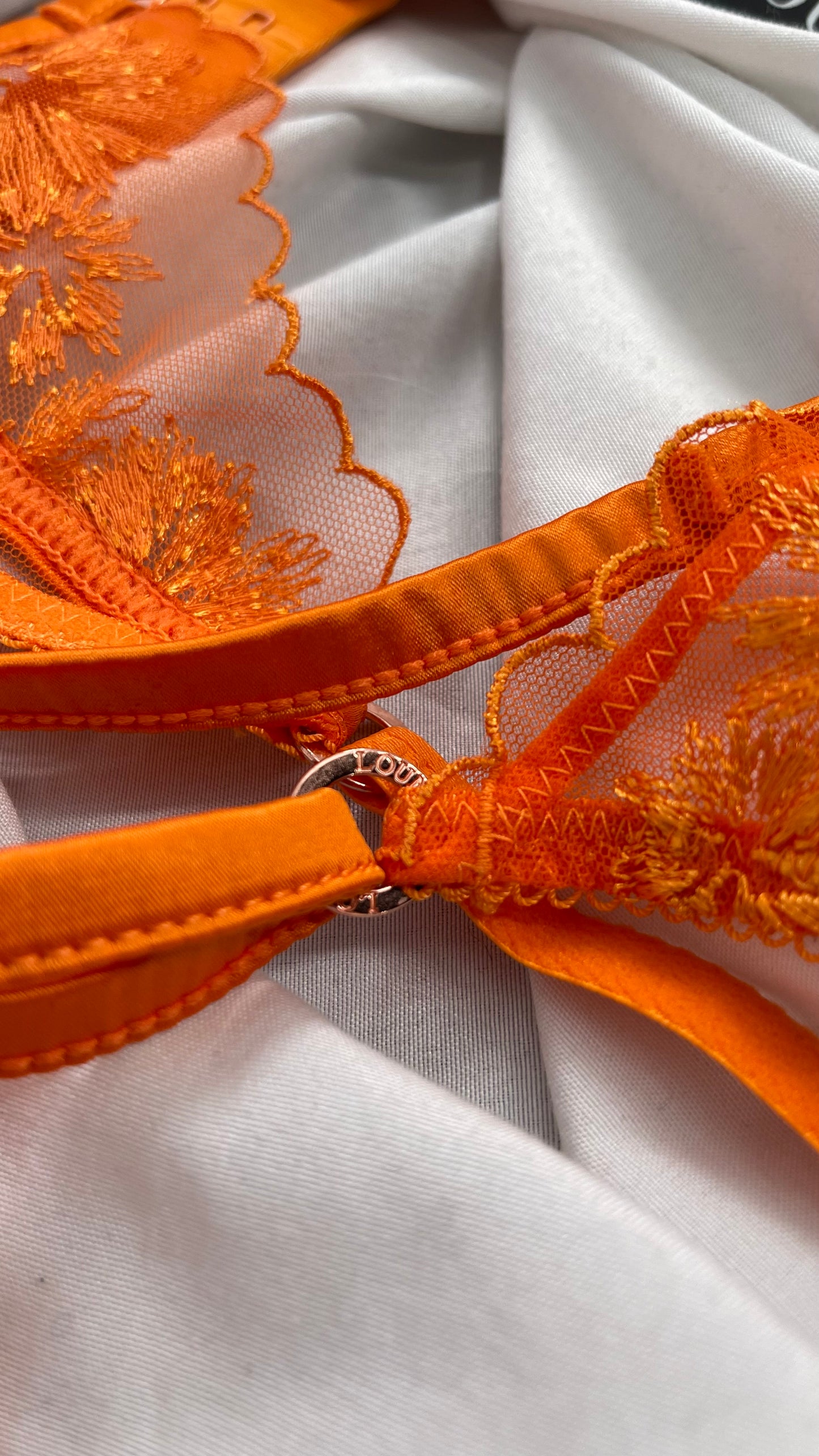 LOUNGE Orange Ava Bra, Garter and Panty Set with Tags Attached (32C, XS)