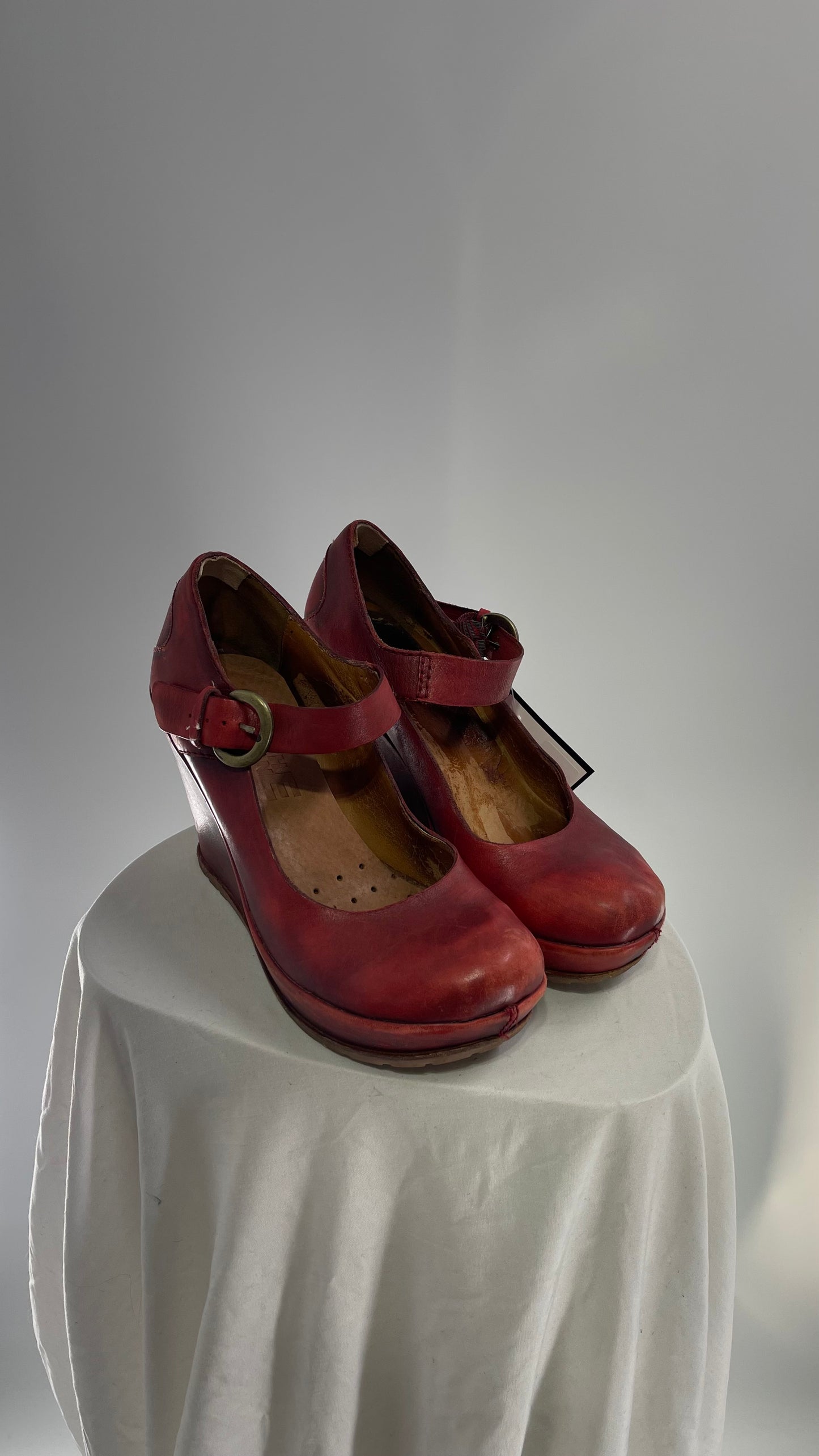 Kork-ease THE BONE Yuli Red Leather Wedge Mary Jane