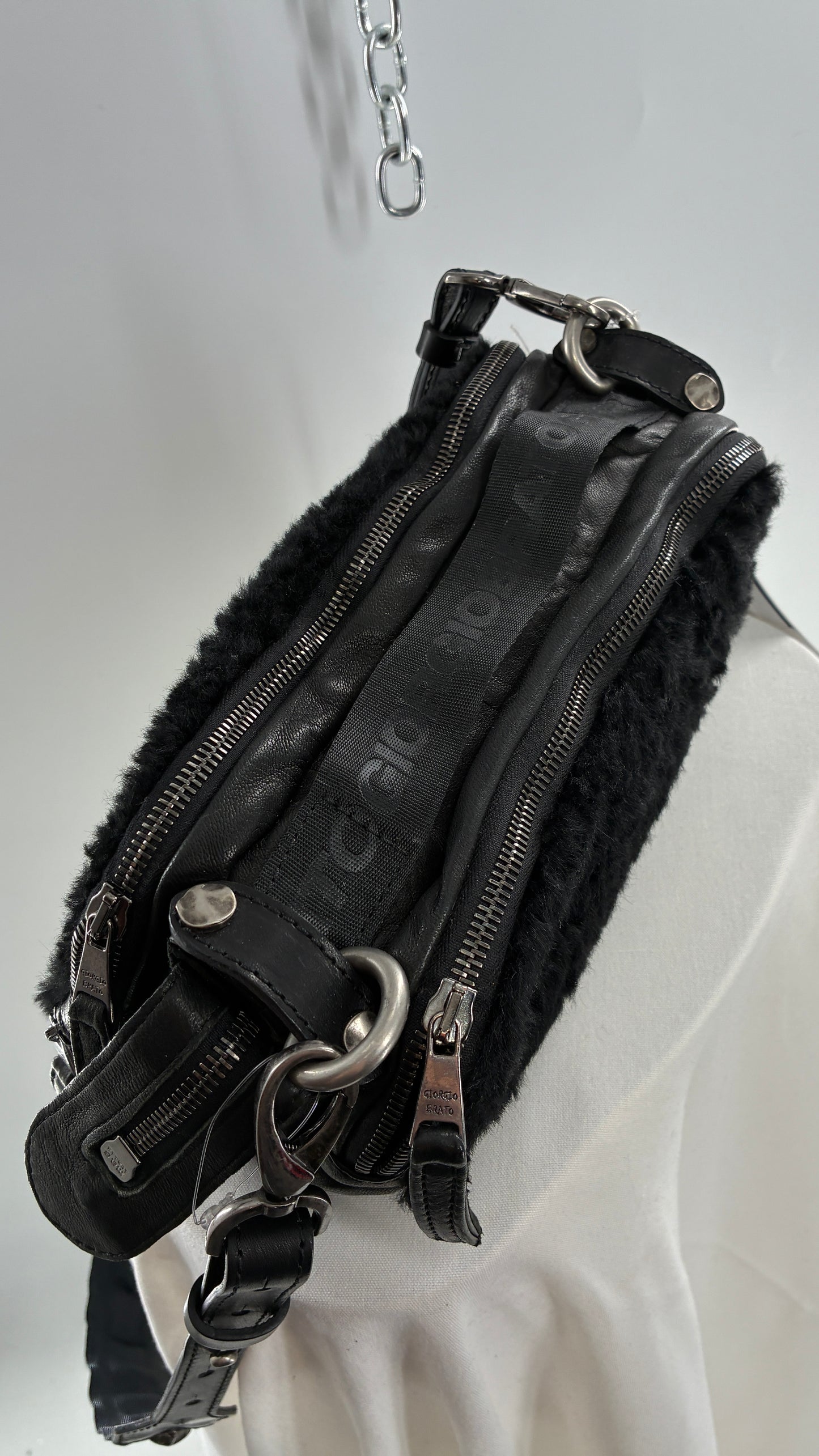 GIORGIO BRATO Black Lamb Leather Convertible Shoulder Bag and Backpack