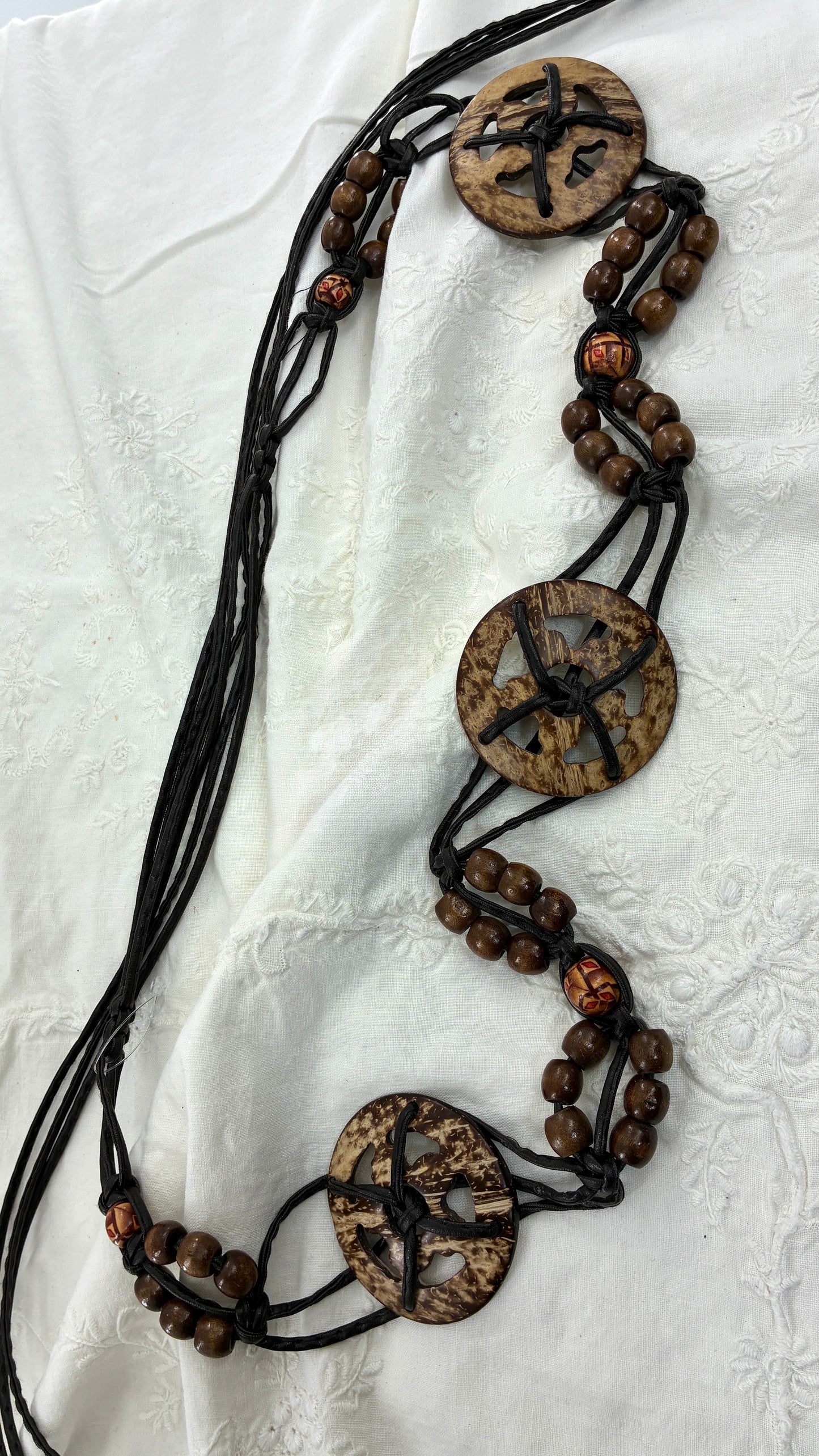 Vintage Tropical Braided & Beaded Coconut Belt