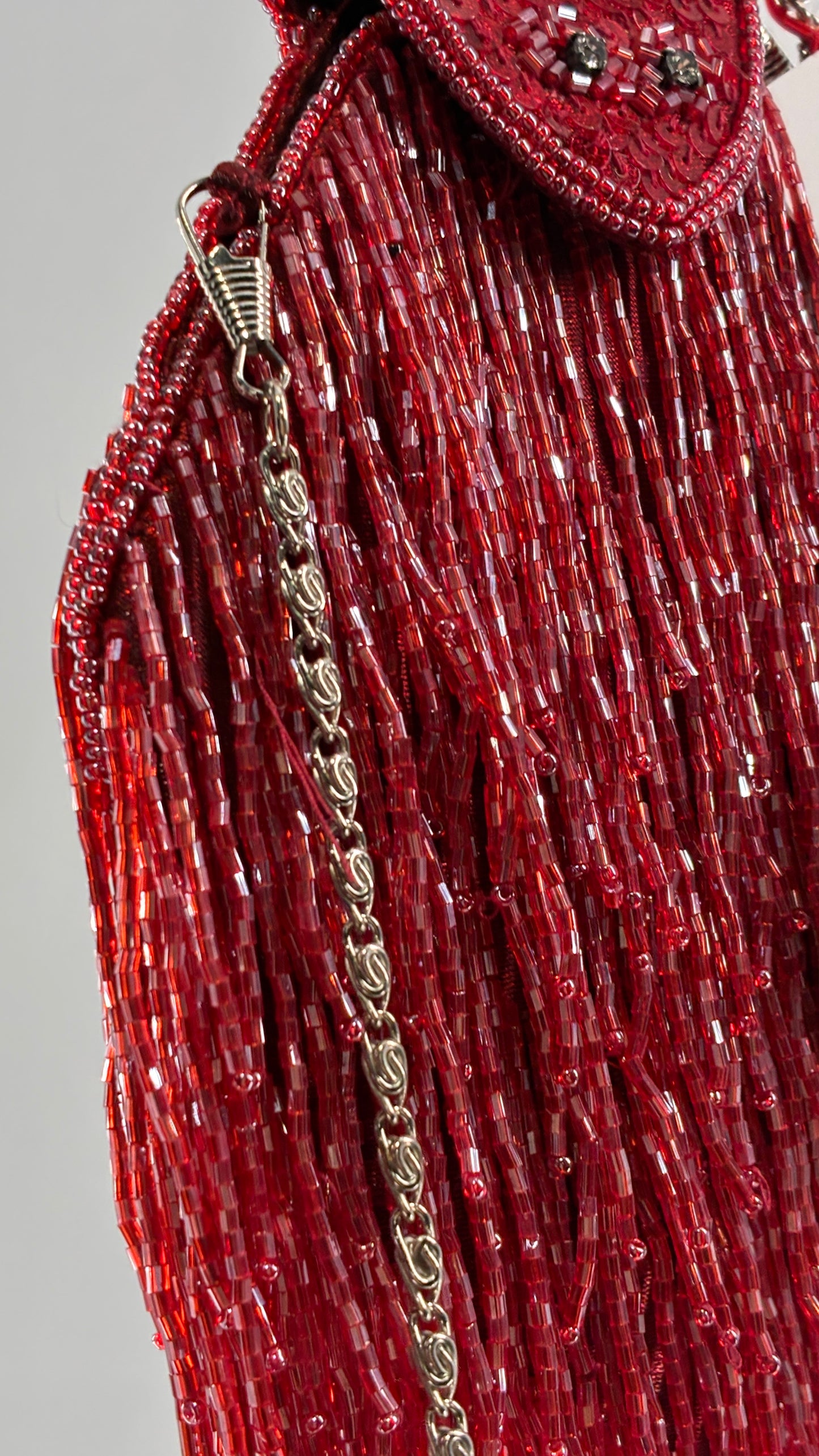 Deadstock Vintage COLLEEN LOPEZ Beaded Red Fringe Purse with Tags Attached