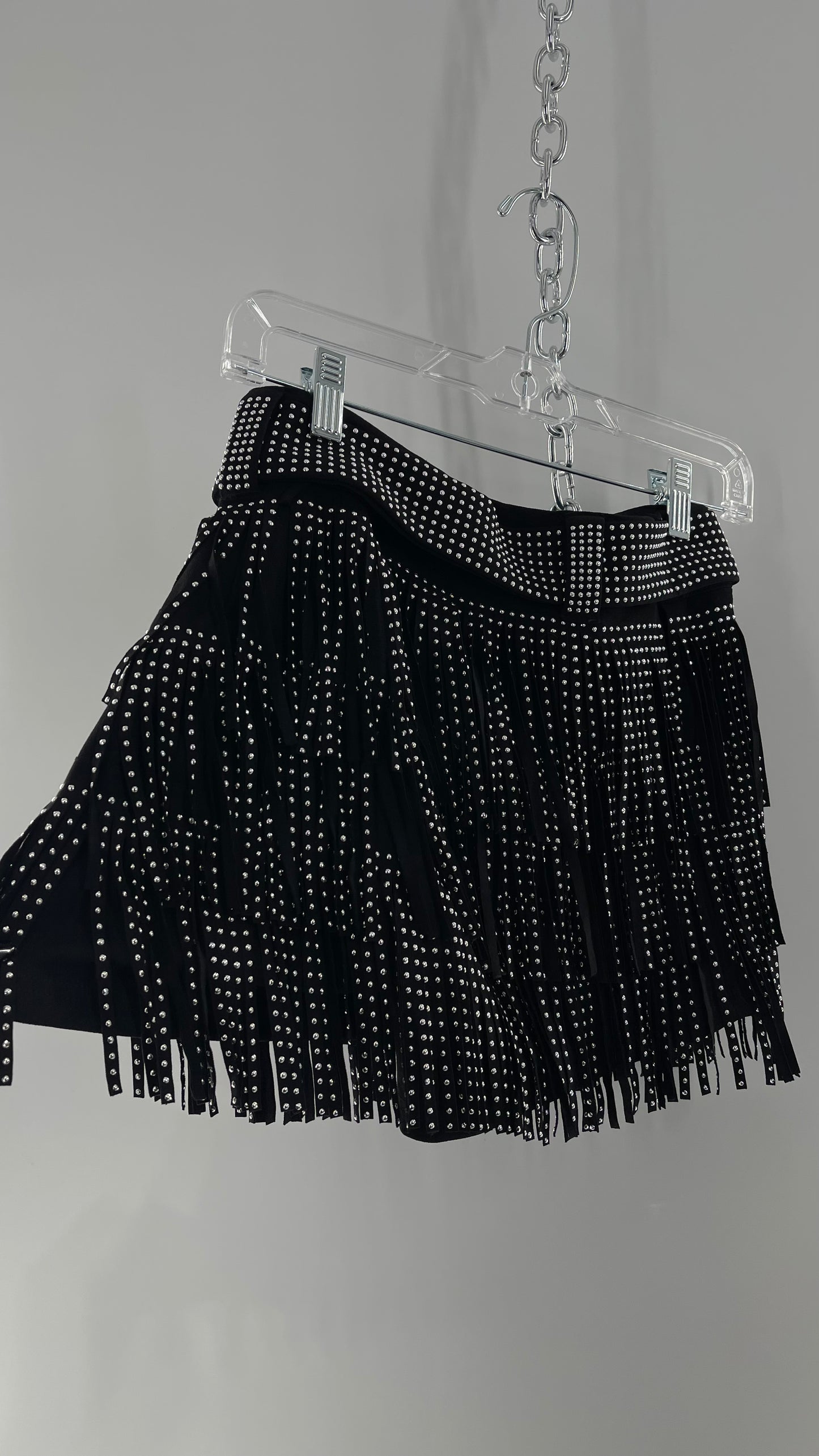 Altar’d State Black Belted Studded Fringe Mini Skirt with Tags Attached (Small)