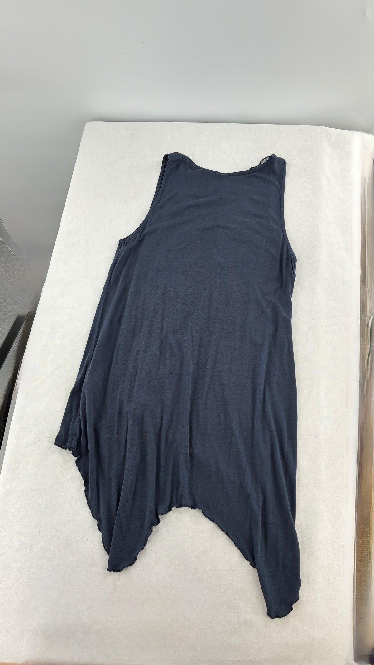 Vintage KISCHE Dusty Navy, Ruffled Handkerchief Hem Tagged Tank (Small)