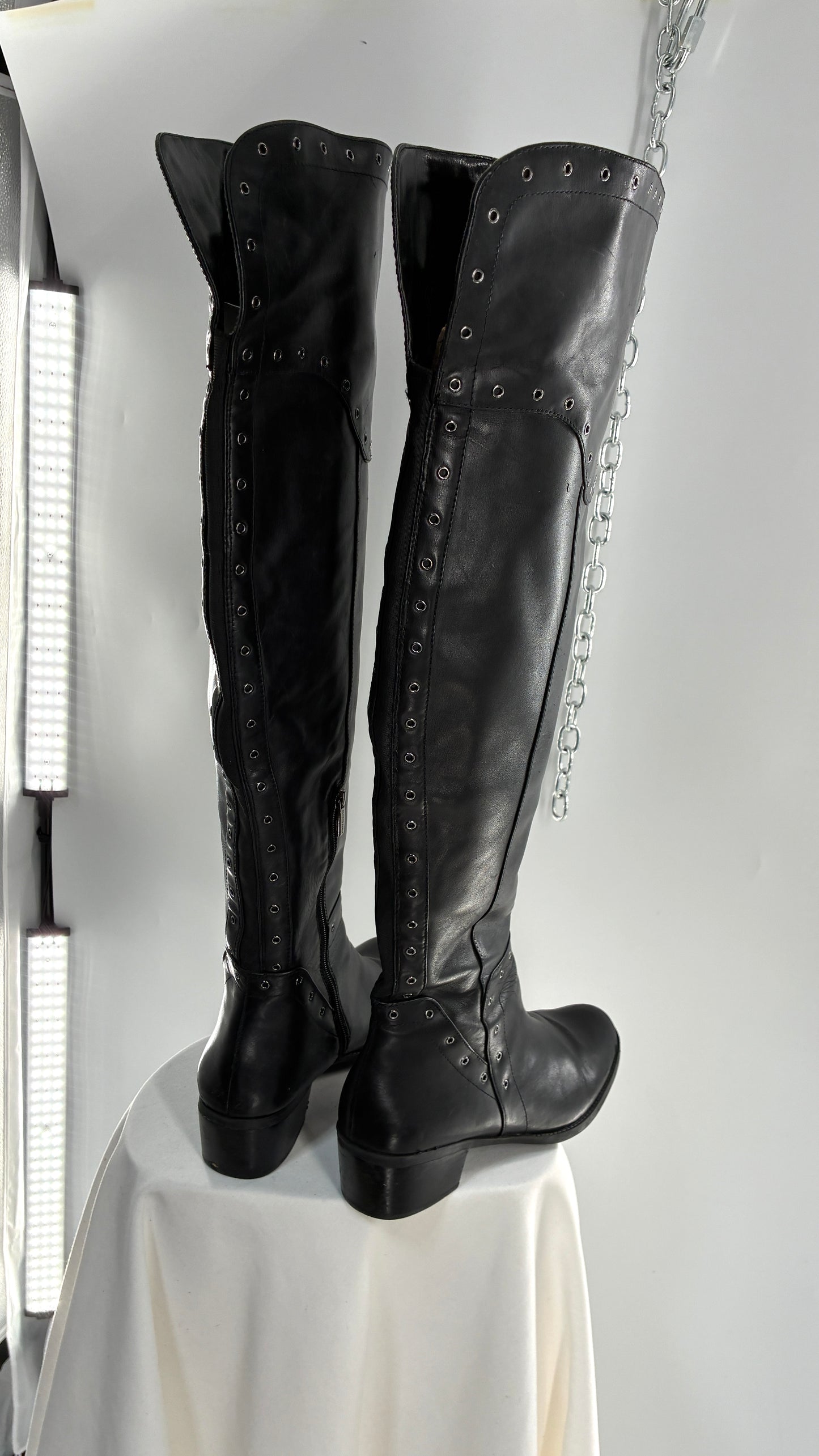 VINCE CAMUTO Genuine Leather Black Over the Knee, Thigh High Boots with Studding Details (11/41)