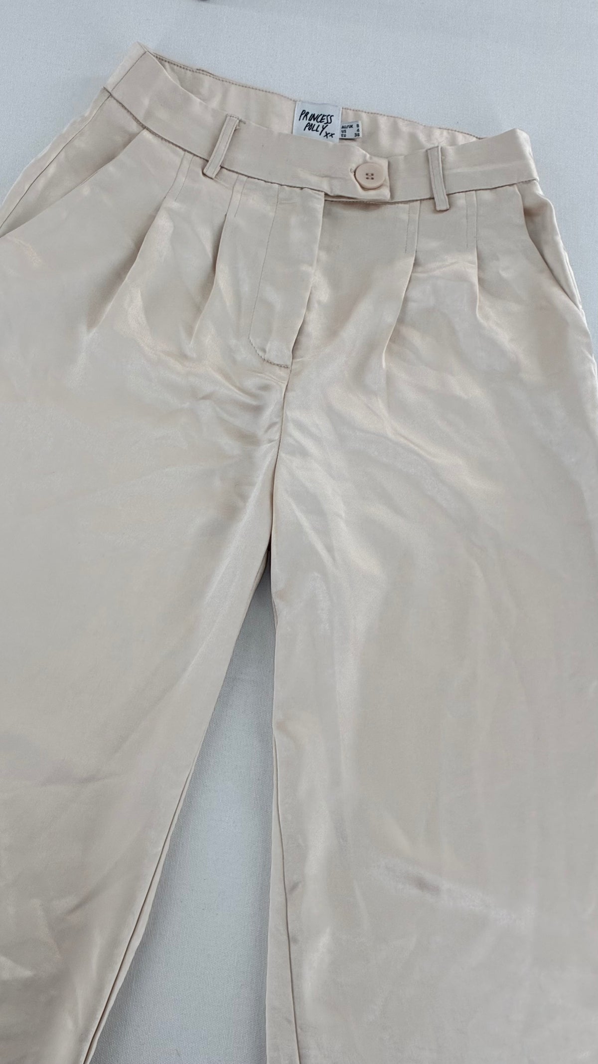 PRINCESS POLLY Silky Champagne Pleated Wide Leg Trouser (4)