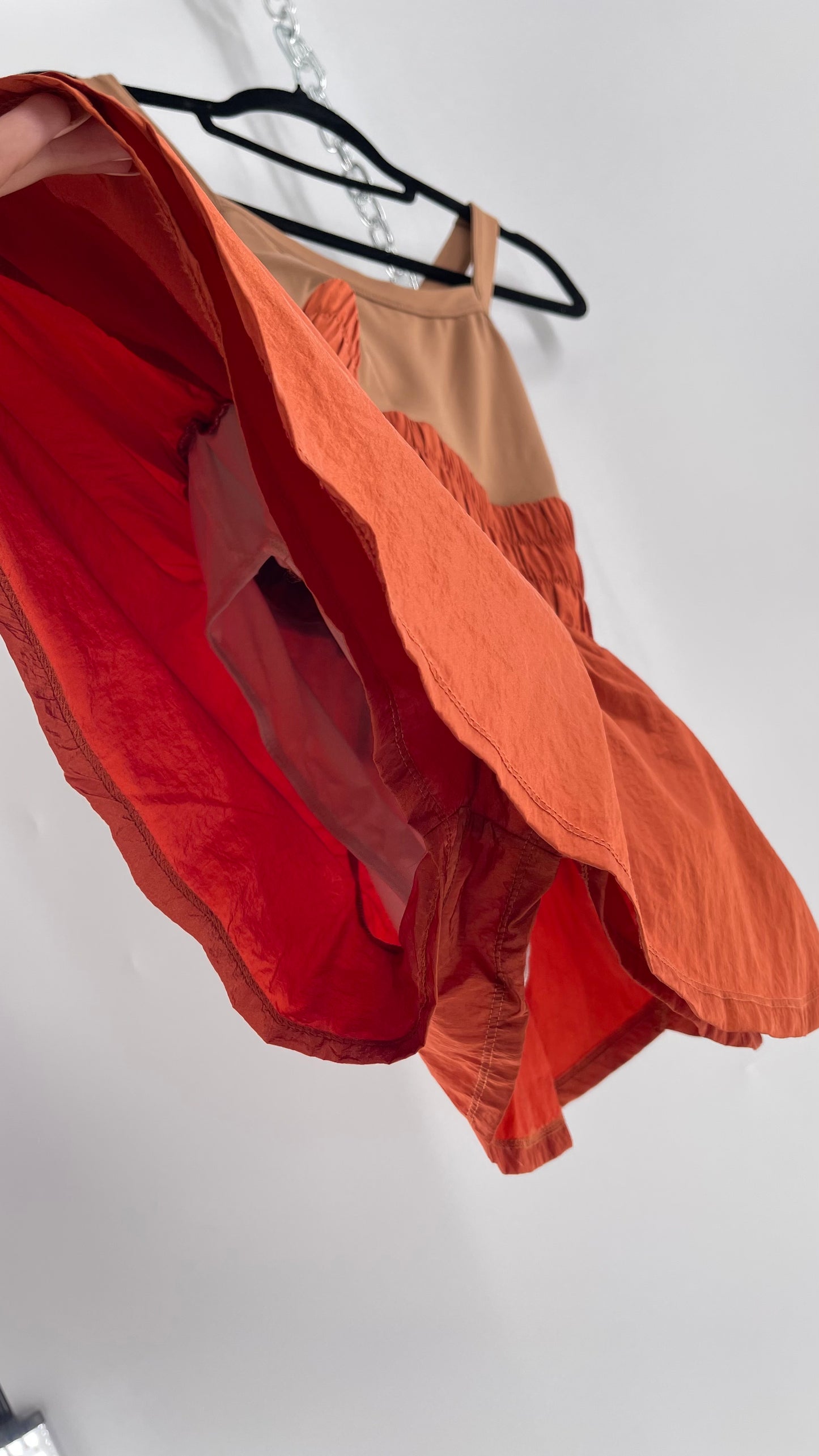 Free People Movement Tan Jumpsuit with Burnt Orange Parachute Shorts (XS)
