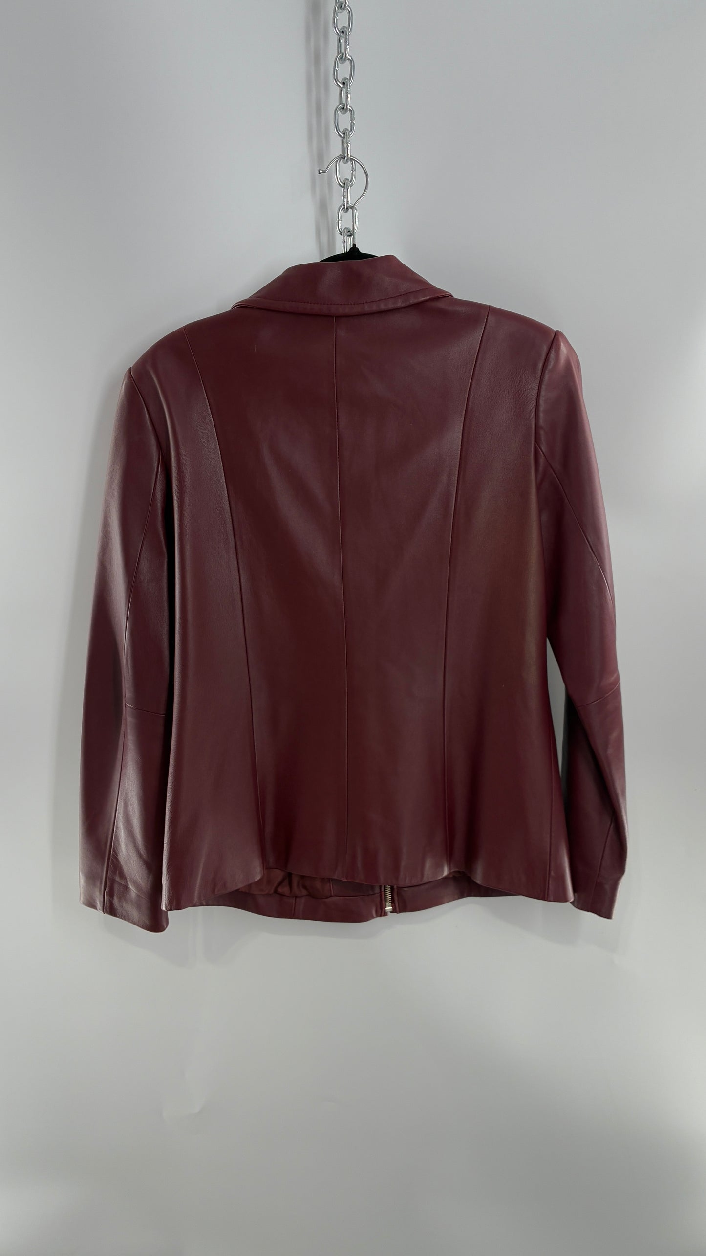 Vintage Lord & Taylor Burgundy Maroon Leather Zip Up Jacket (Small)