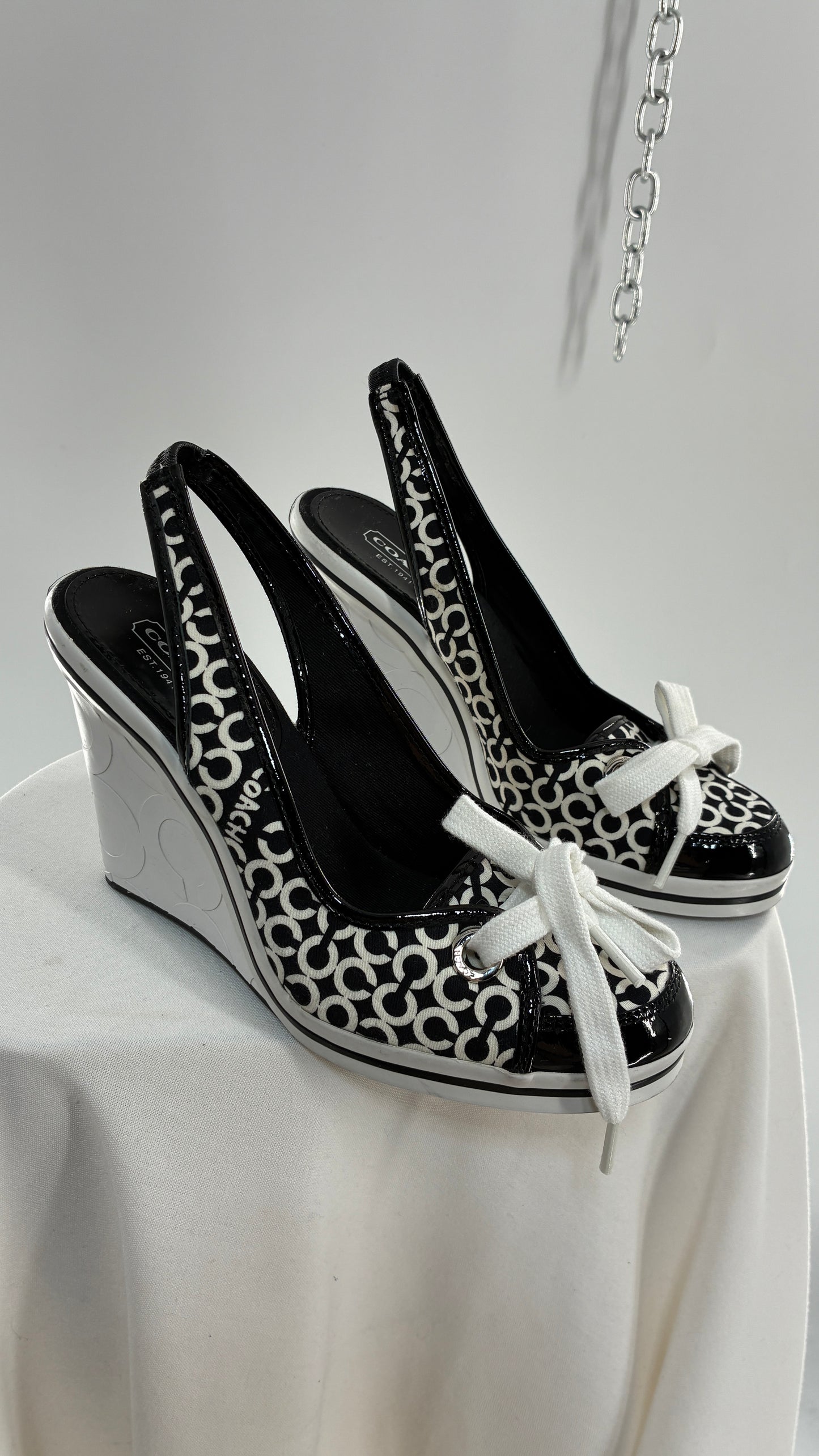 Vintage COACH Emilanna Black and White Monogram Wedge Sneaker Heel (7B)