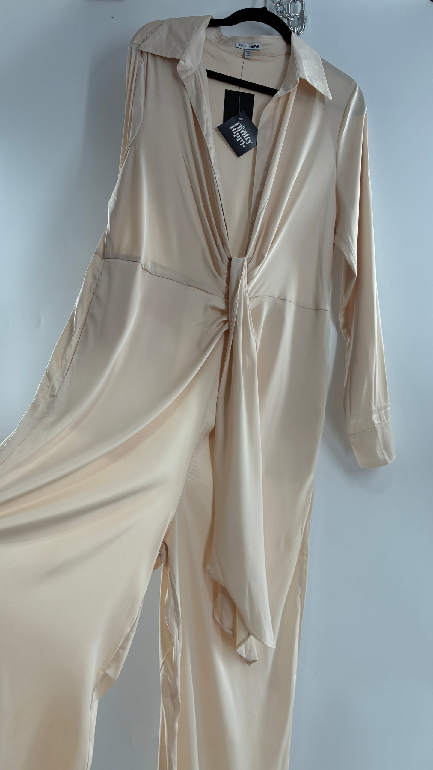 FASHION NOVA Silky Champagne Wide Leg Jumpsuit (XXL)