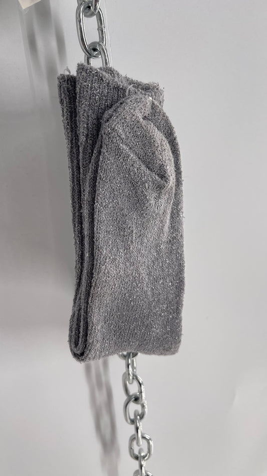 Free People Grey Glitter Crew Socks