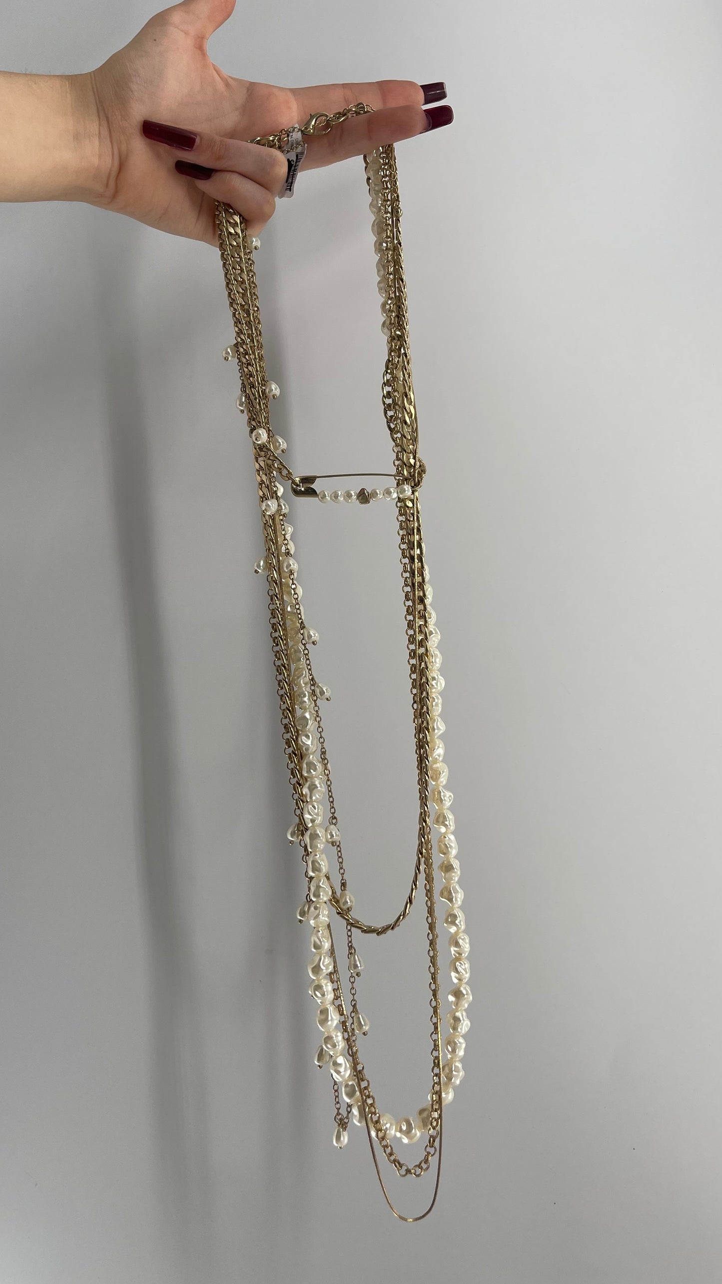 Free People Gold Chain, Pearl Layered Choker Pin Necklace