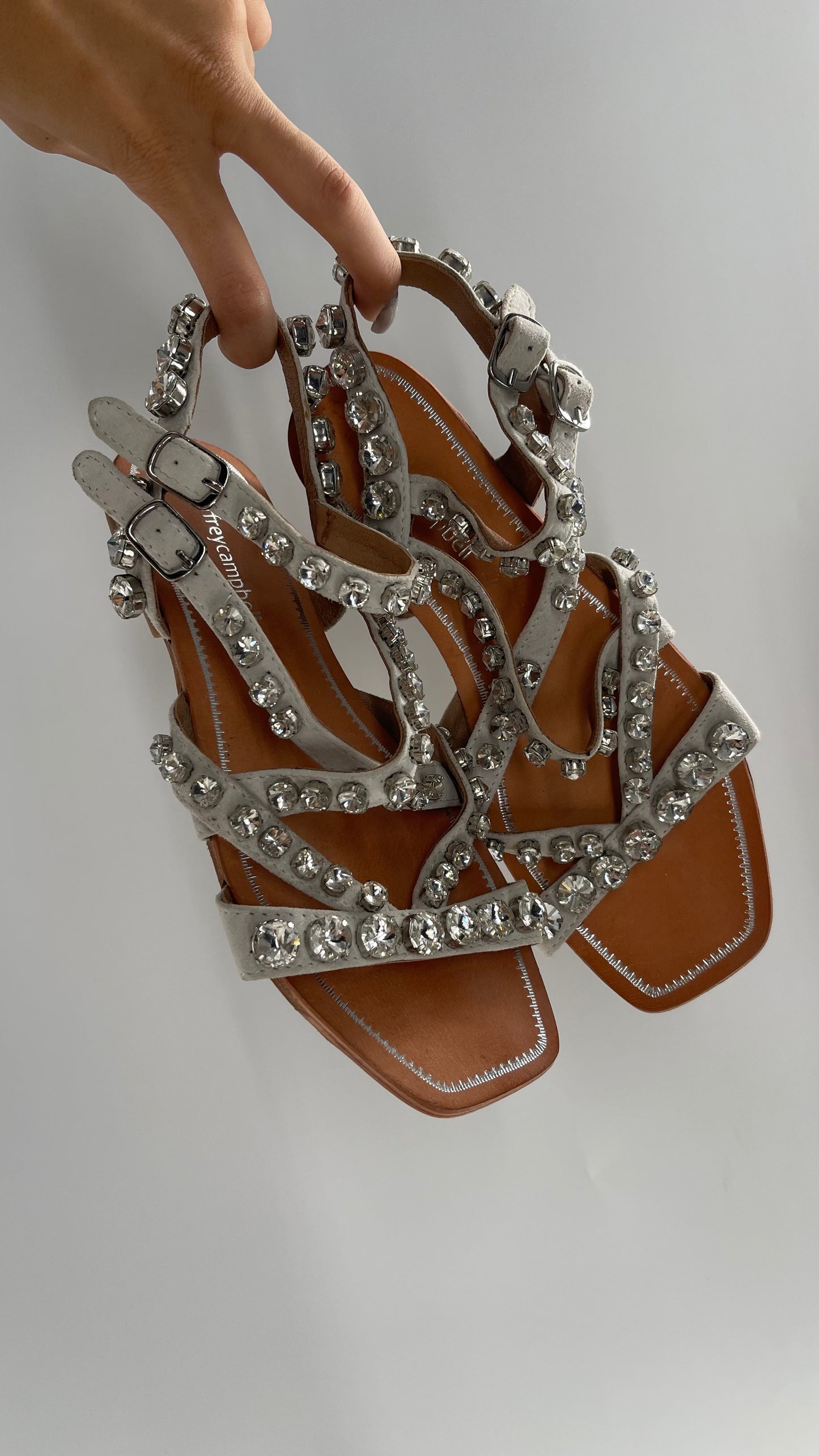 Jeffrey Campbell Gray Strappy Suede Sandal with Crystals/Rhinestones/Gemstones (7)