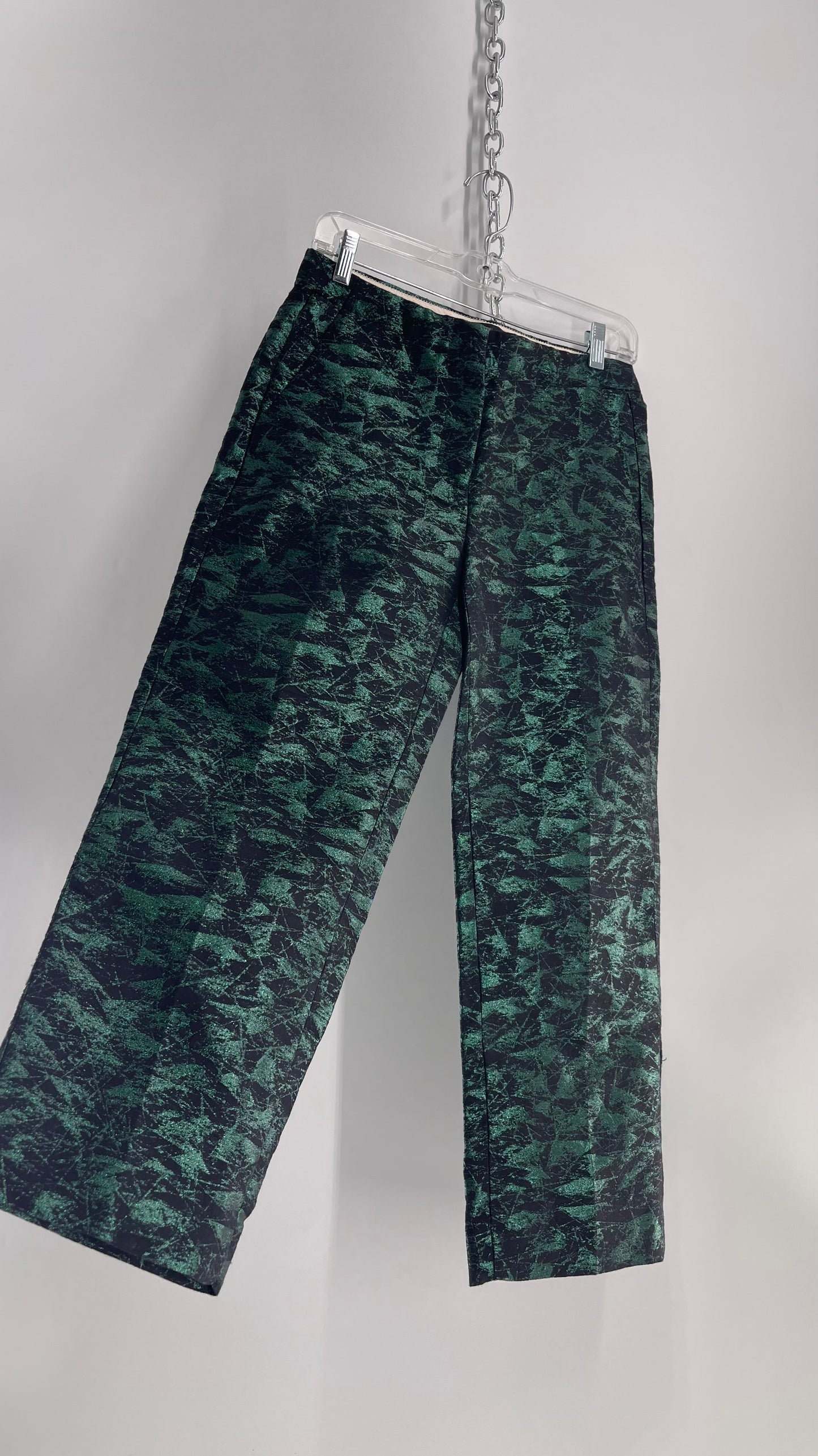 JCREW Metallic Jacquard Green and Black Trouser (2)