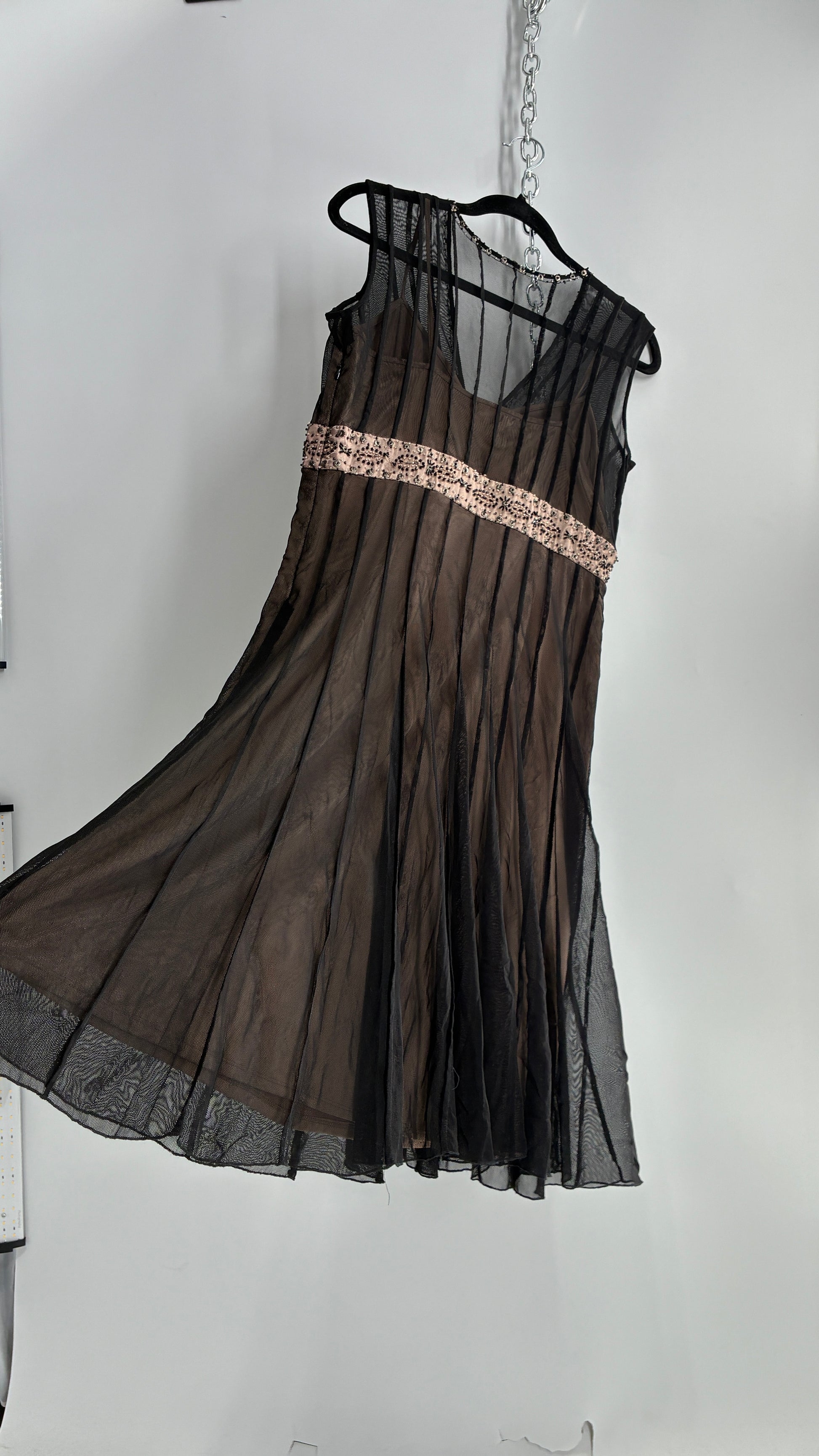 nude and black mesh dress Nude Print Dress