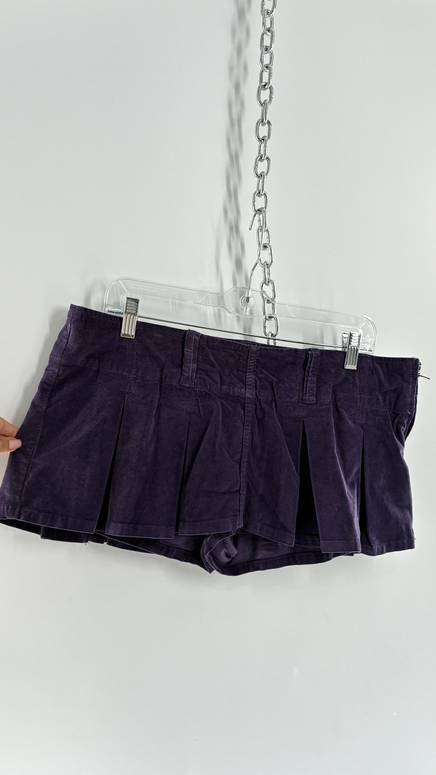 Free People Purple Corduroy Pleated Micro Mini Skirt with Built in Shorts (6)