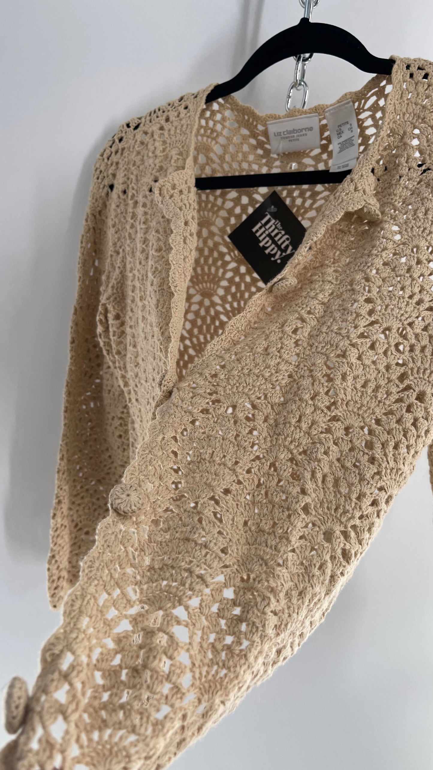 Vintage Beige Crochet Cardigan (Small)