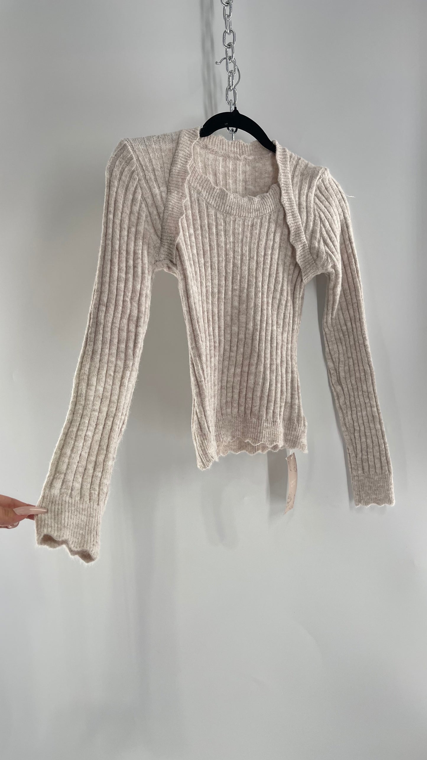 Oatmeal Ribbed Knit Long Sleeve with Tags Attached (Small)