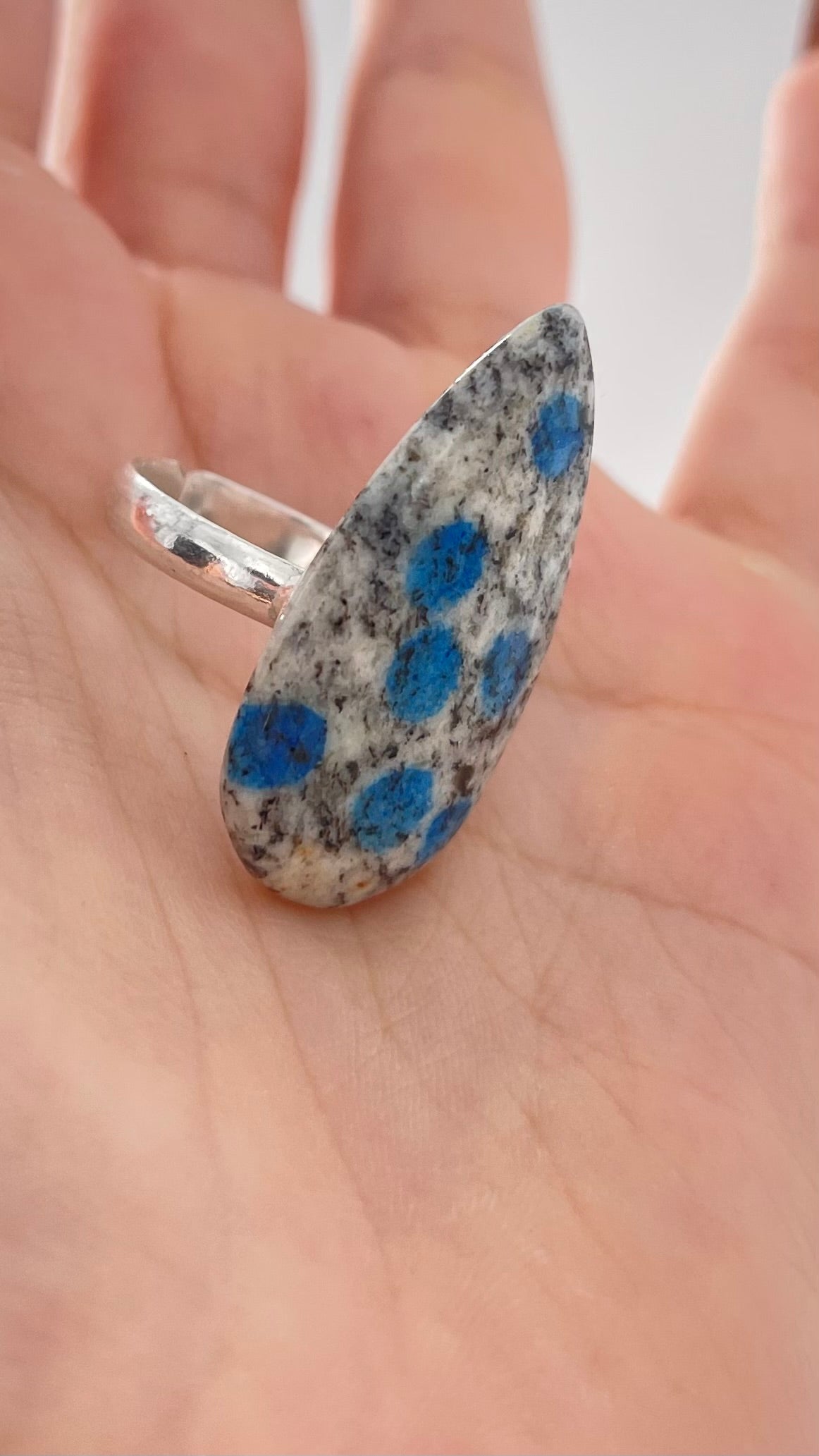 Vintage Blue Azurite Jasper Stone Teardrop Ring with 925 Sterling Silver Band