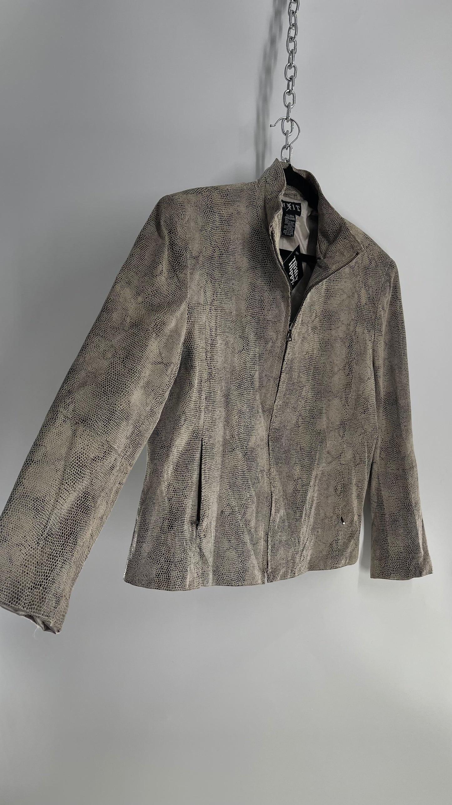 Vintage MIX IT Genuine Leather Grey Snakeskin Embossed Jacket (XL)