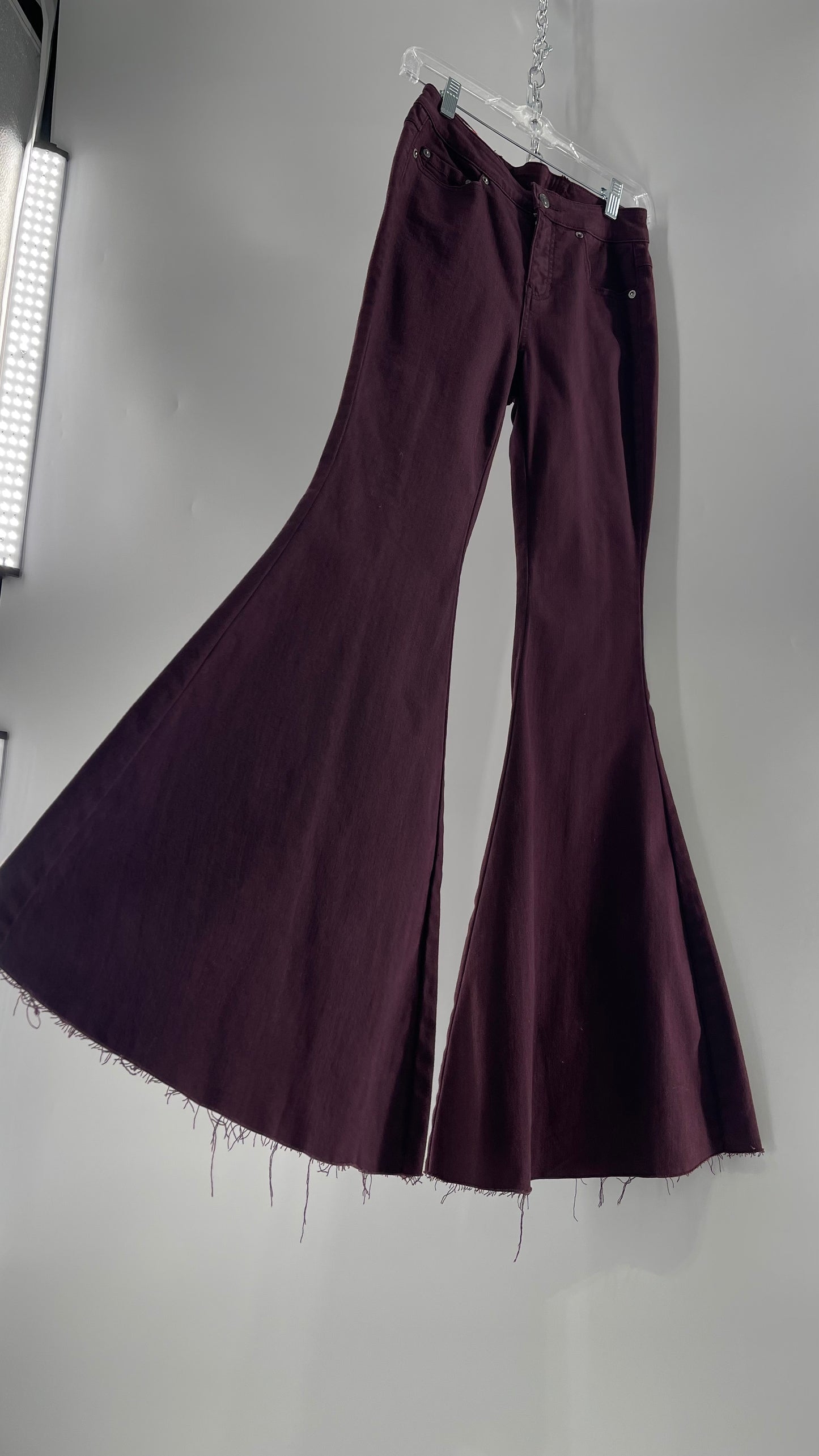 Free People Maroon Flare Raw Cut Hem Jeans (Size 26)