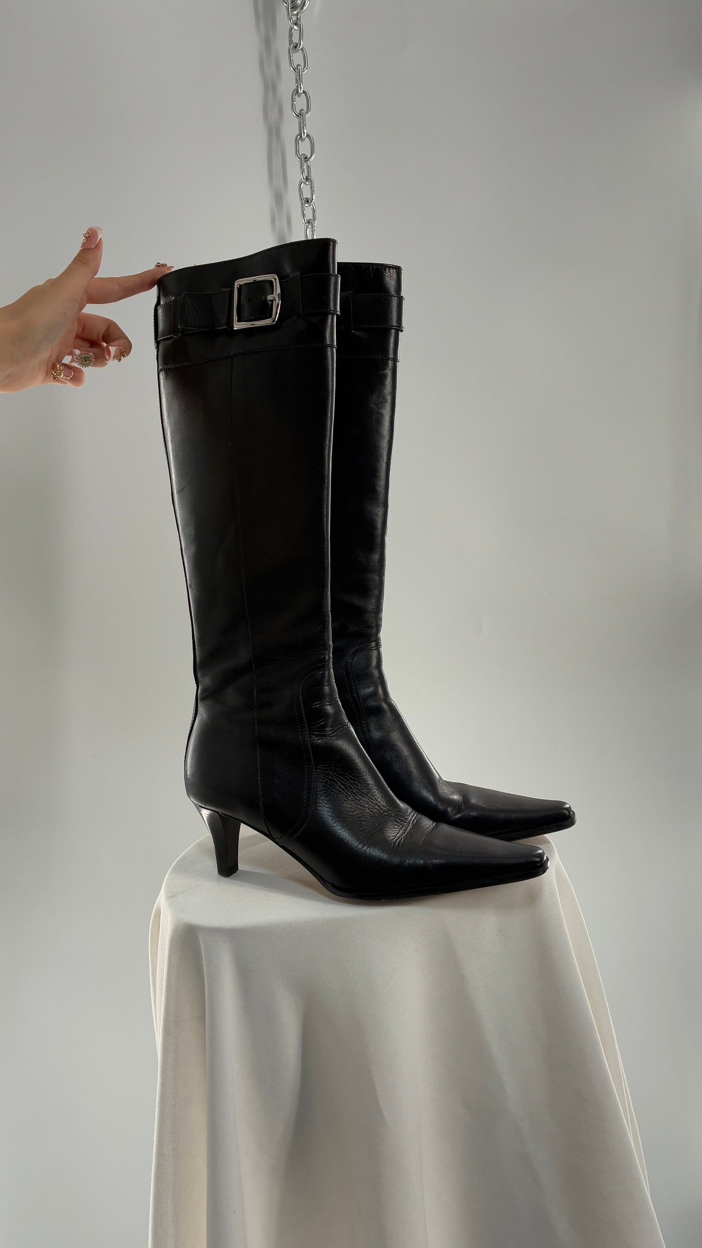 Vintage COACH Adrianna Black Leather Kitten Heel Knee High Boots (7.5)