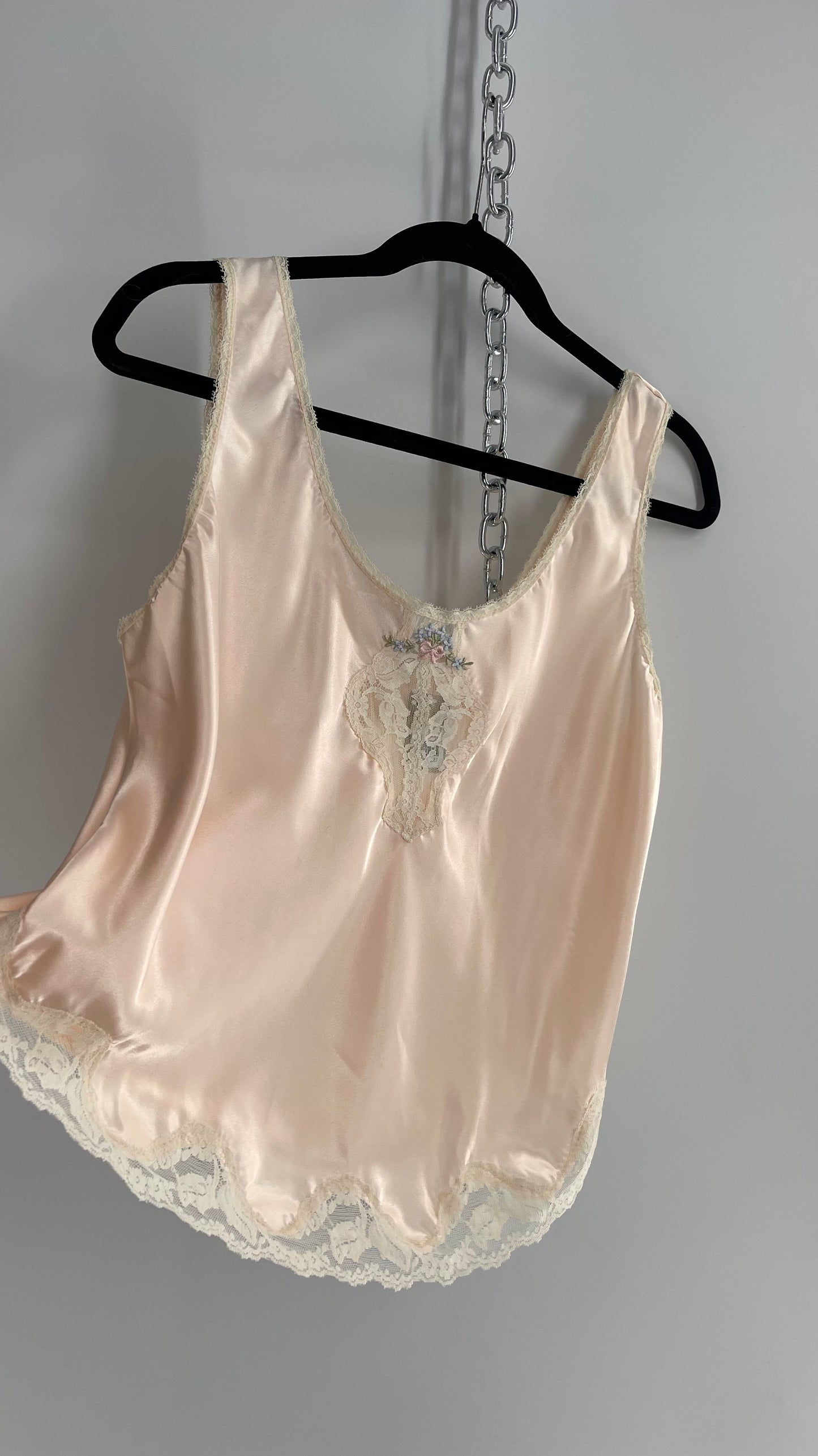 Vintage Amoretta Baby Pink Lace Trim Camisole (Medium)