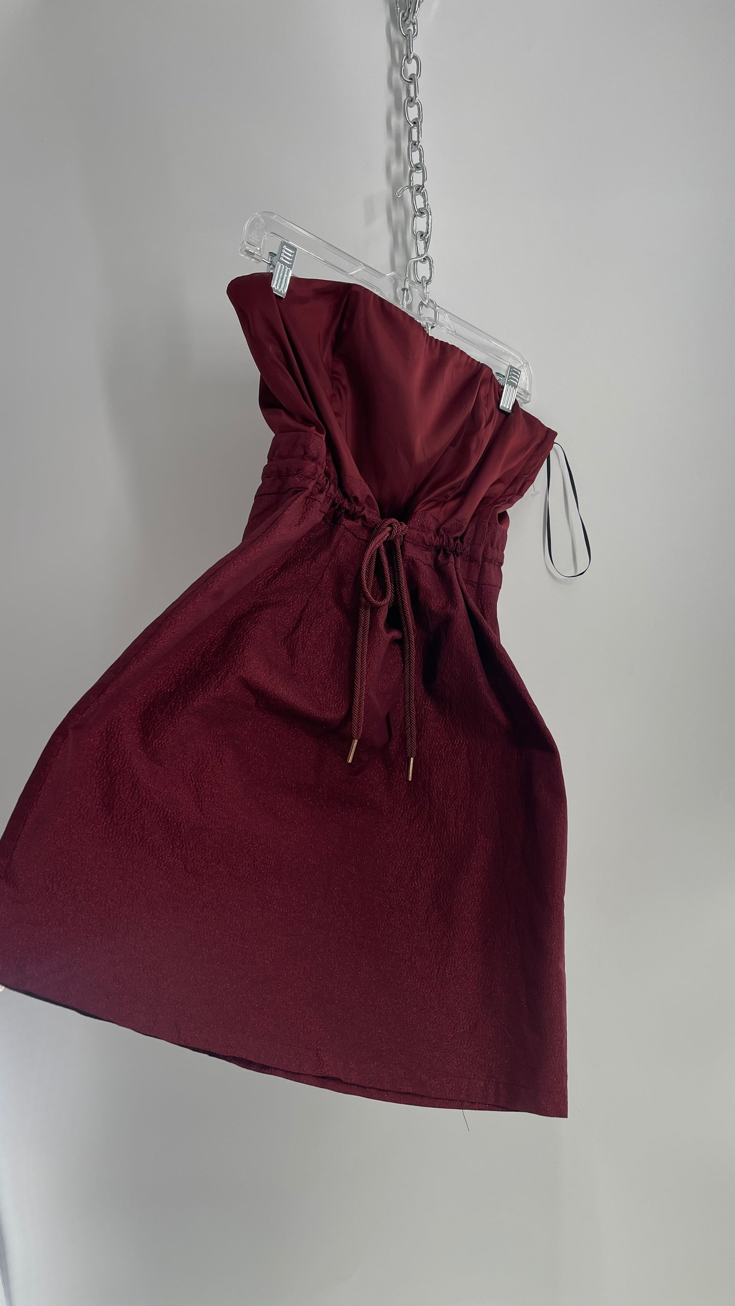 H&M Crimson Red Tinsel Skirt Mini Dress with Pockets, Tie Waist and Tags Attached (XS)