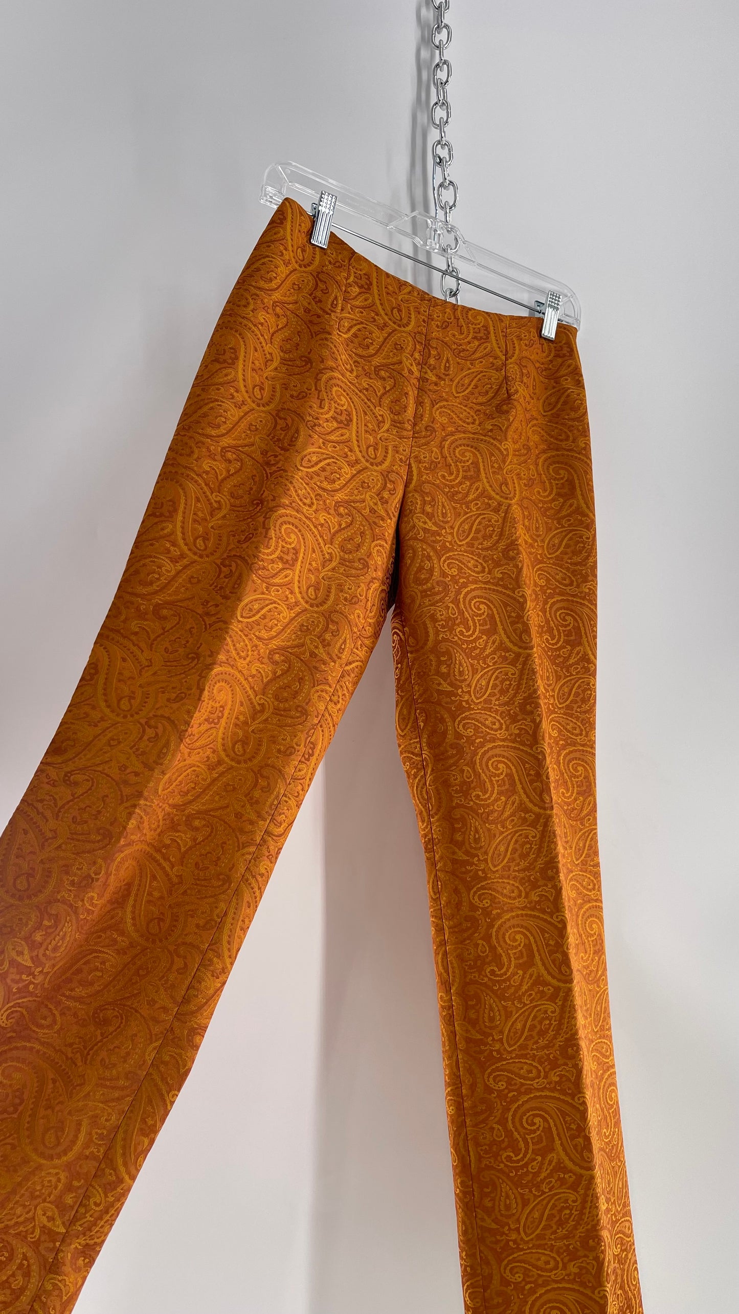 Peserico Italian Vintage Gold/Mustard Orange Paisley Patterned 56% Acetate Trouser (40)