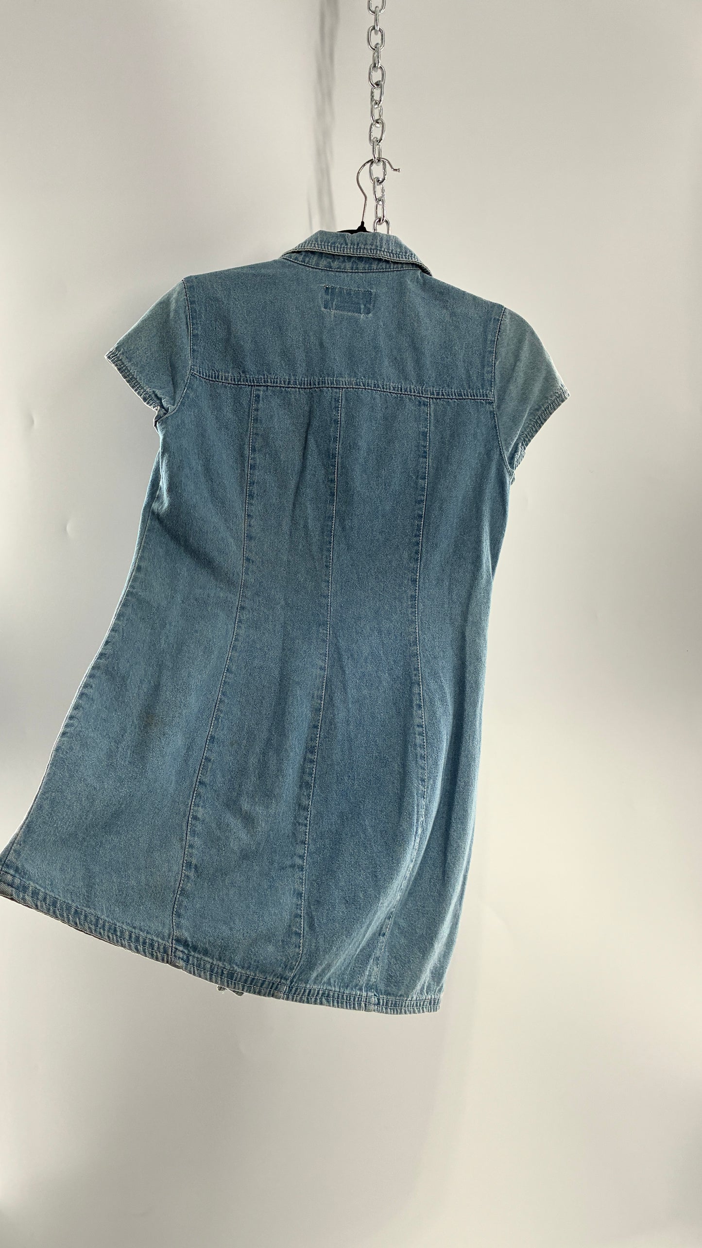 Vintage VINTAGE BLUE Light Wash Denim Button Front Micro Mini Dress (7)
